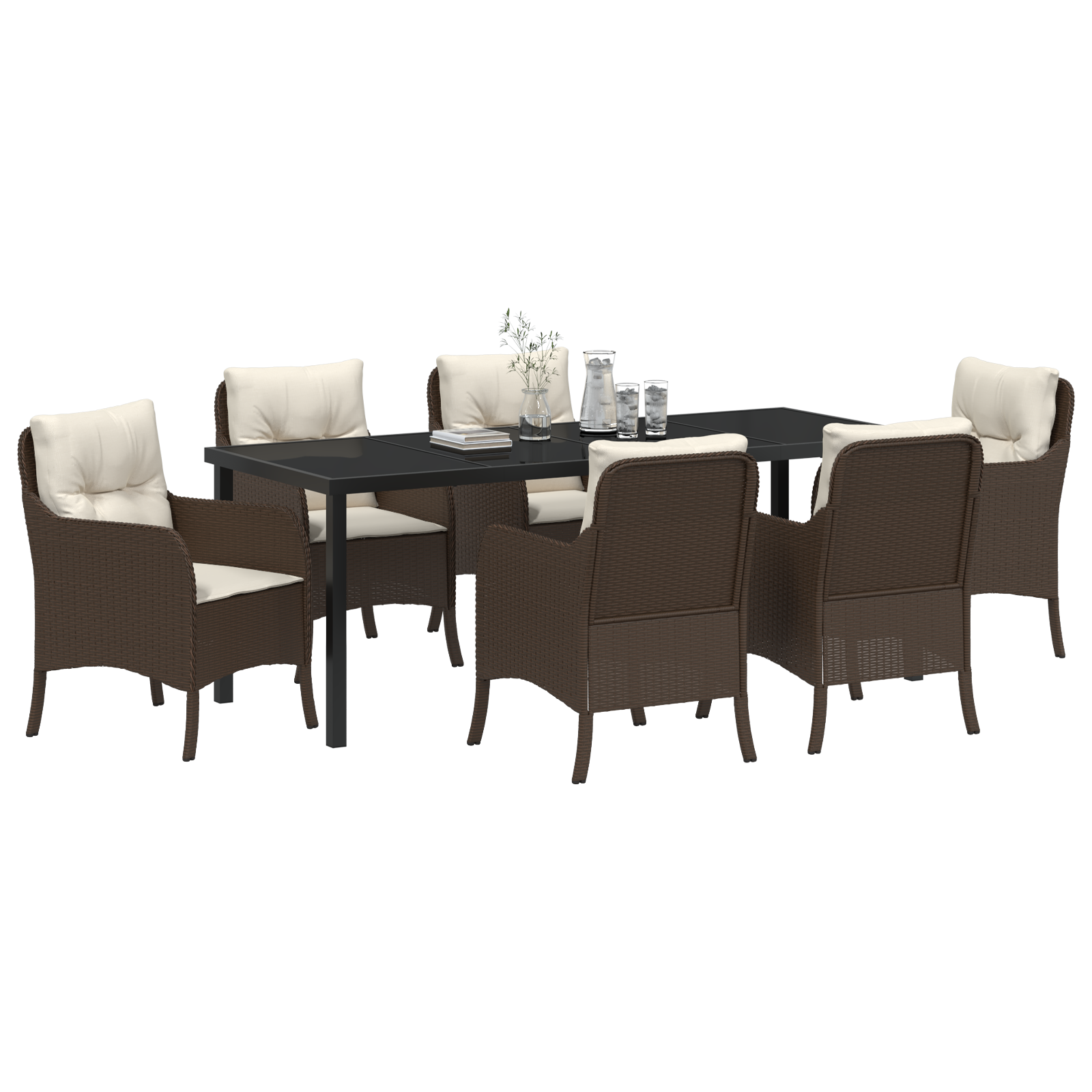 vidaXL 7-delige tuinset met kussens Bruin Poly Rattan