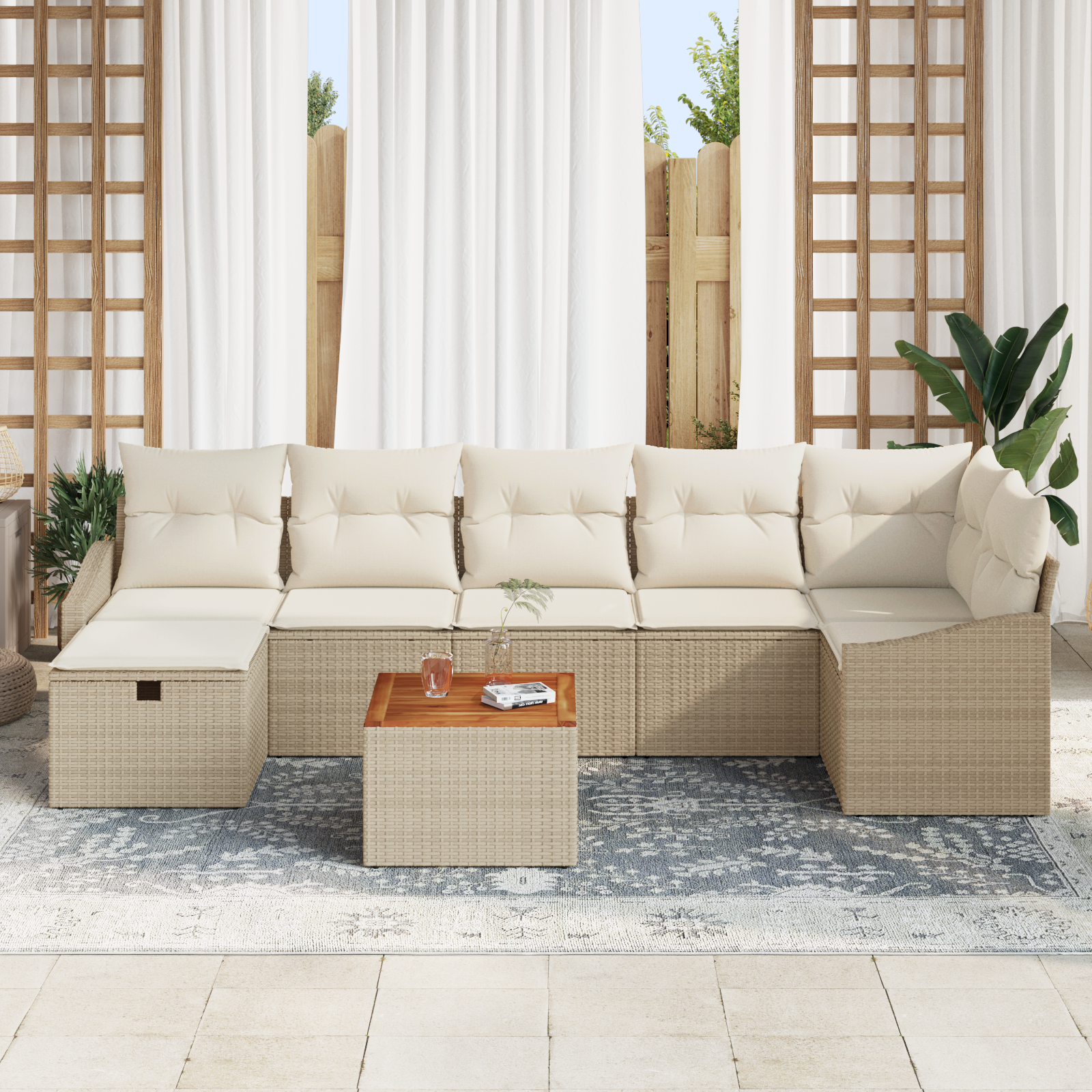 vidaXL 8-delige Tuinbankenset met kussens poly rattan beige
