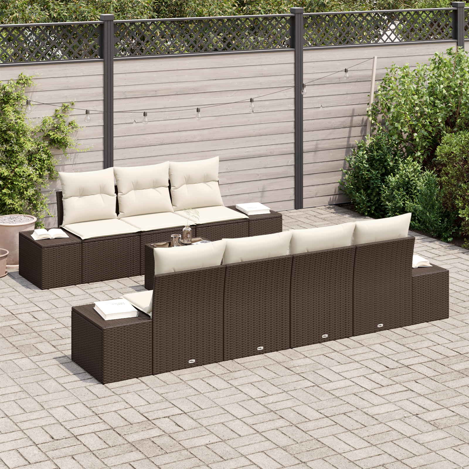 vidaXL 8-delige Tuinbankenset met kussens poly rattan bruin