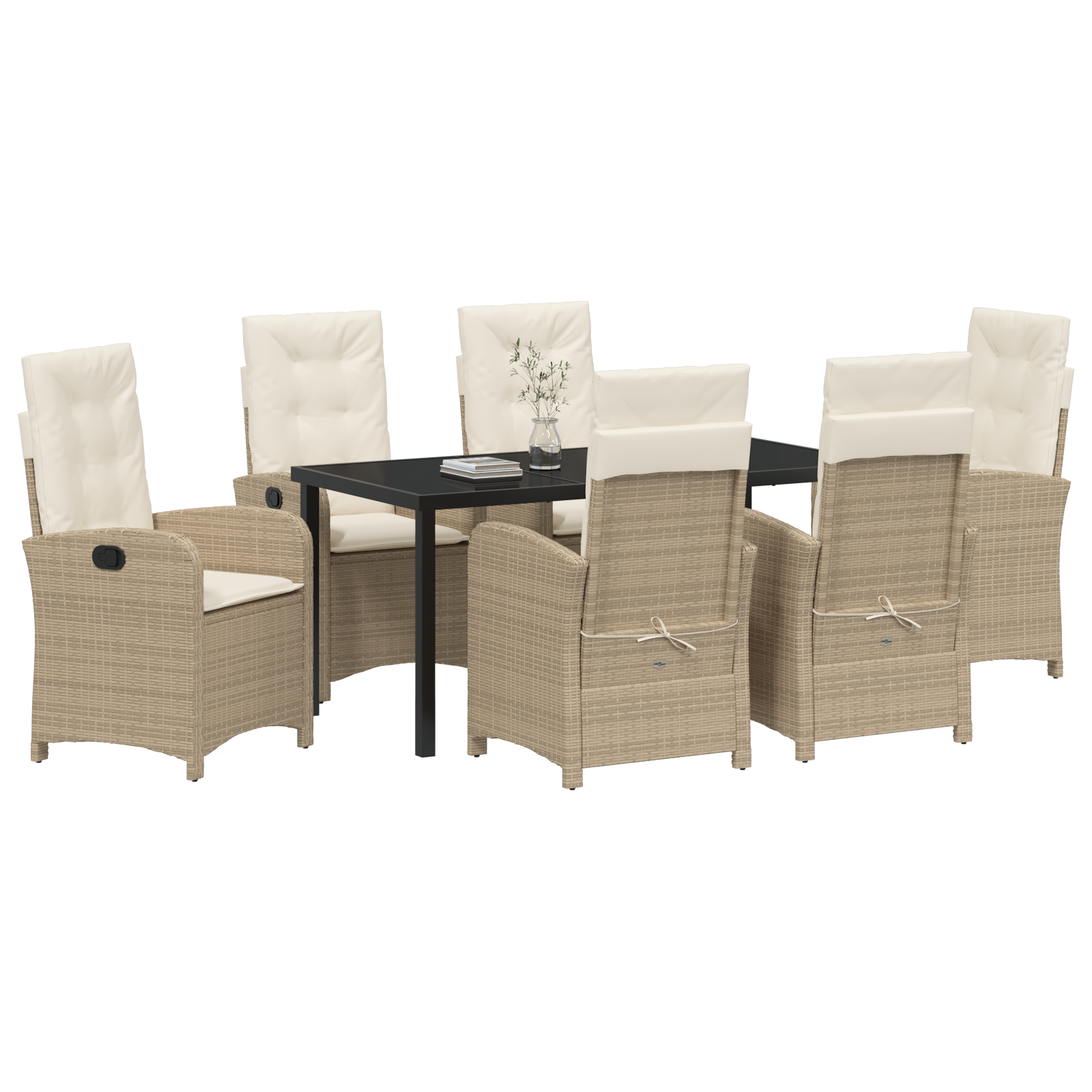 vidaXL 7-delige tuinset met kussens Beige Poly Rattan