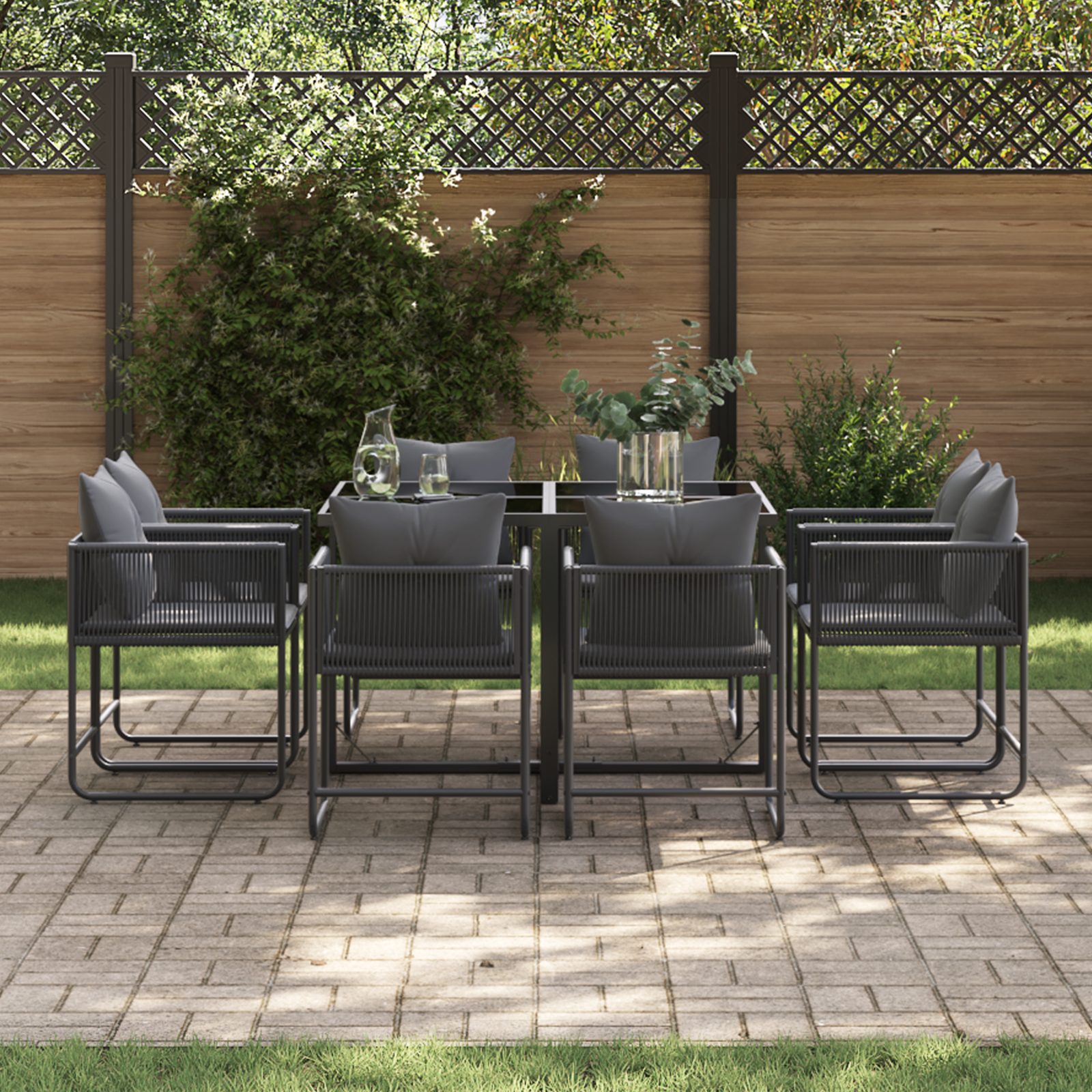 vidaXL 10-delige tuinset met kussens van staal en poly rattan