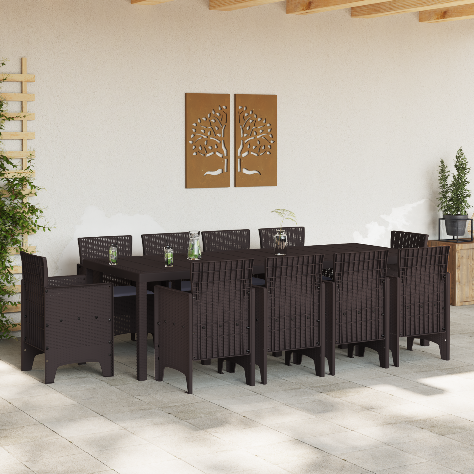 vidaXL 11-delige Tuinset met kussens poly rattan bruin