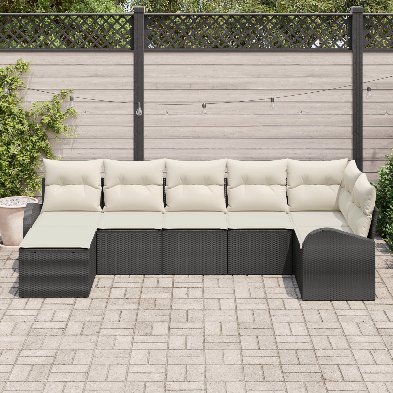 vidaXL 7-delige tuinsofa set met kussens in zwart poly rattan
