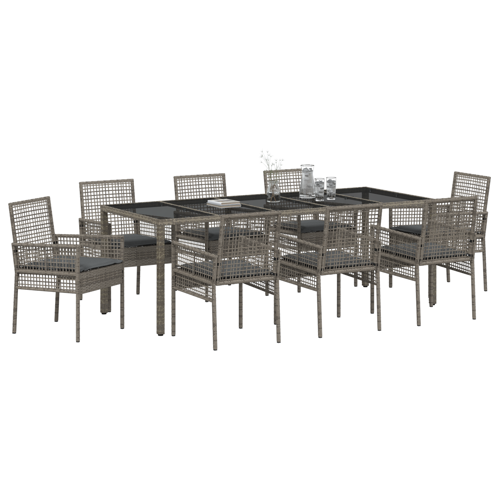vidaXL 9-delige Tuinset met kussens poly rattan grijs