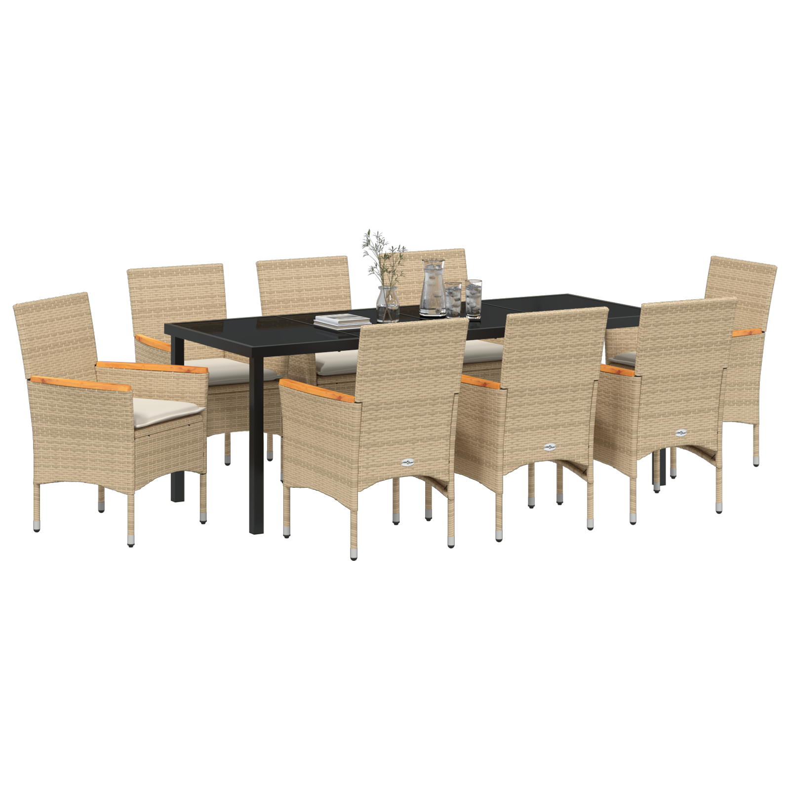 vidaXL 9-delige tuinset met kussens in beige polyrattan