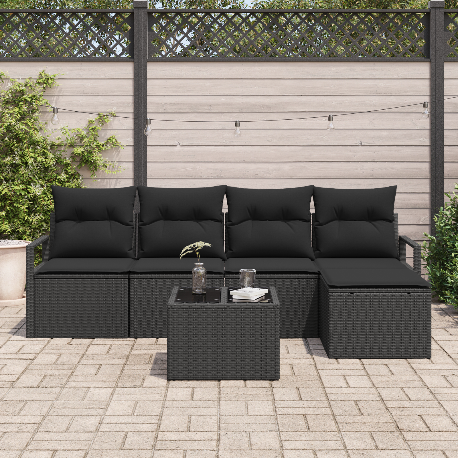 vidaXL 6-delige Tuinbankenset met kussens poly rattan beige