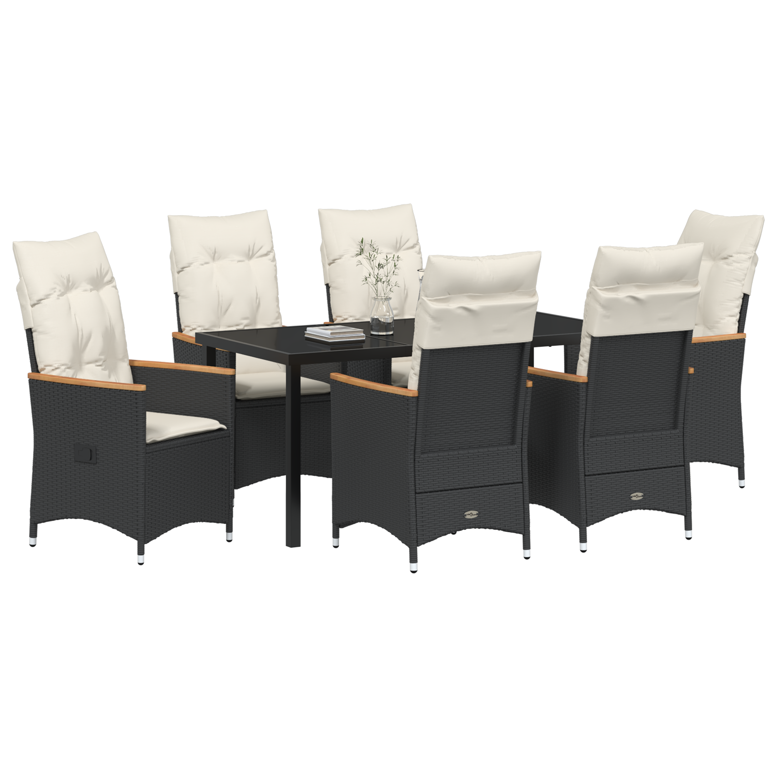 vidaXL 7-Persoons Tuin Eettafel Set met Kussens in Zwart Poly Rattan