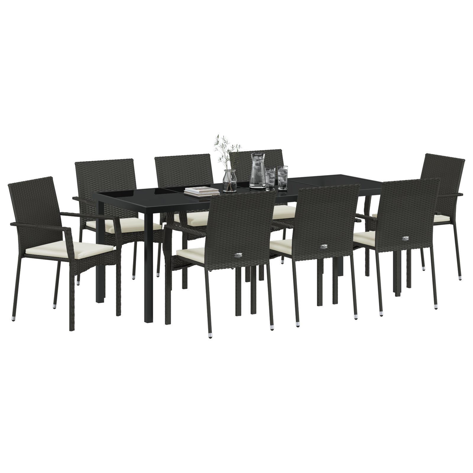 vidaXL 9-delige tuinset met kussens zwart poly rattan