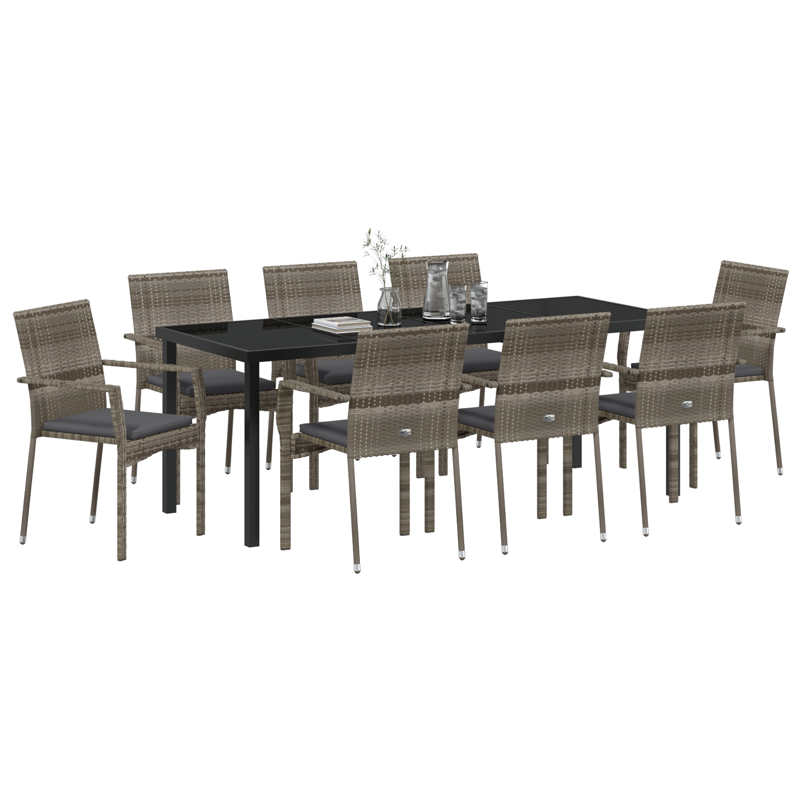 vidaXL 9-delige tuinset met kussens in grijs poly rattan