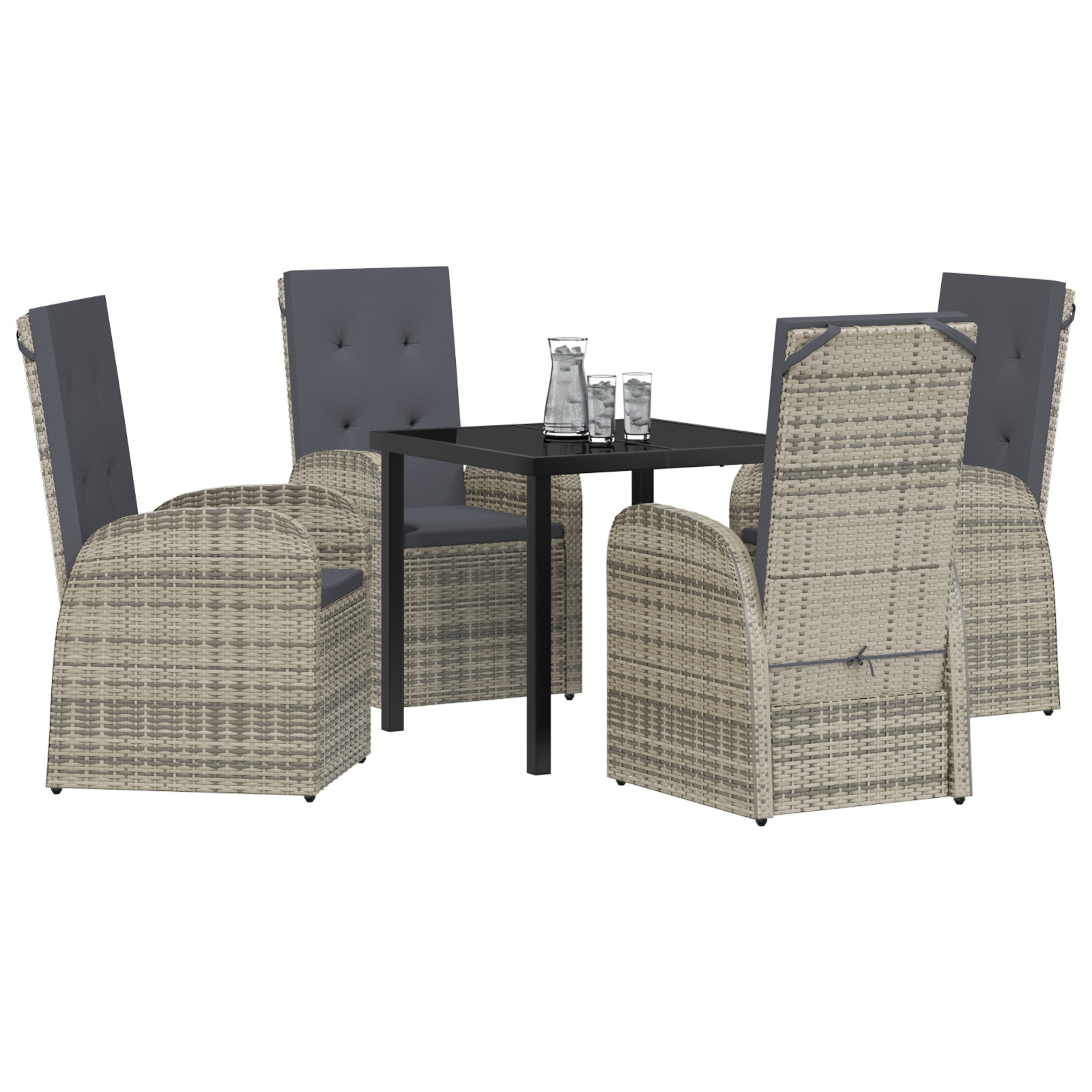 vidaXL 5-delige Tuinset met Kussens Grijs Poly Rattan