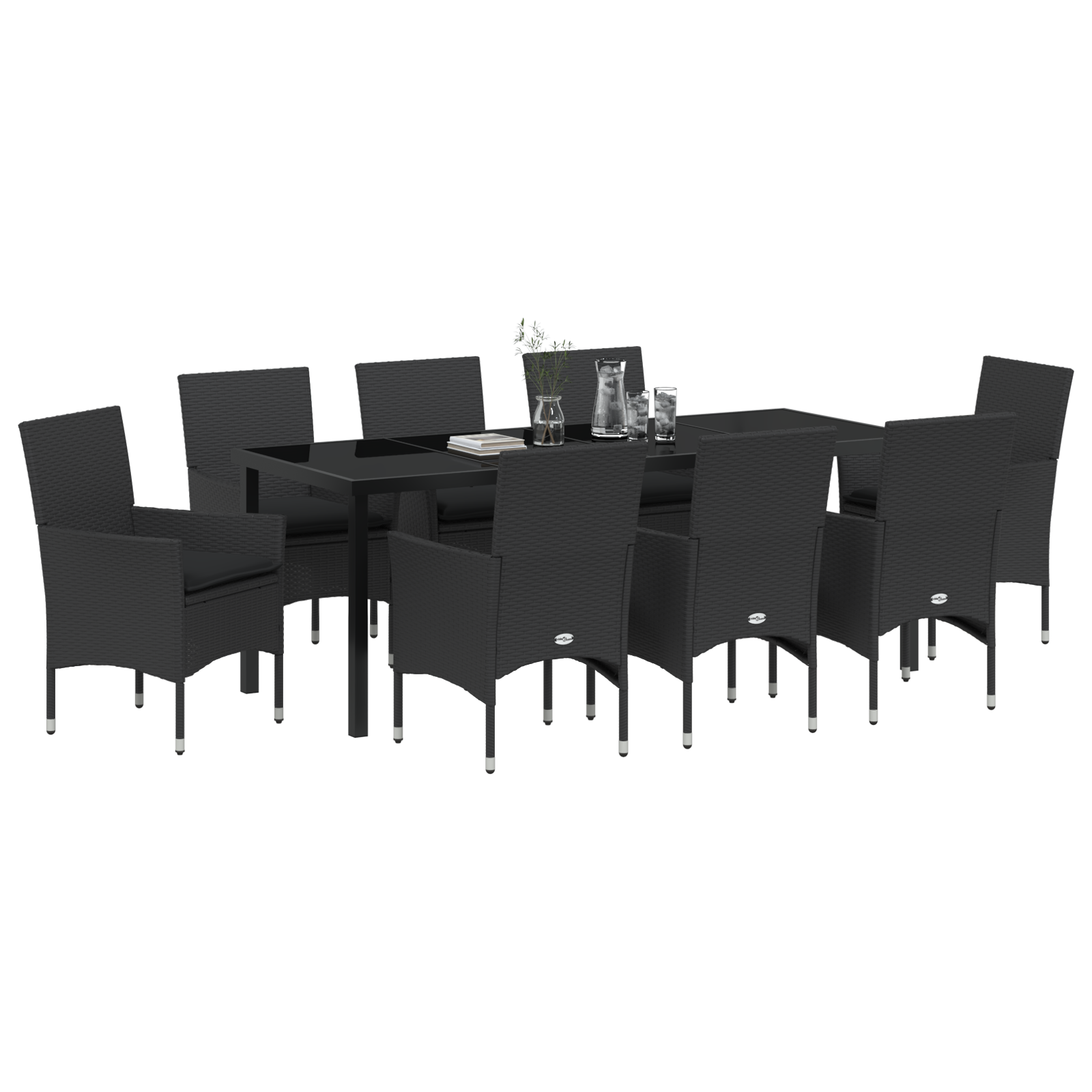 vidaXL 9-delige tuinset met kussens zwart poly rattan