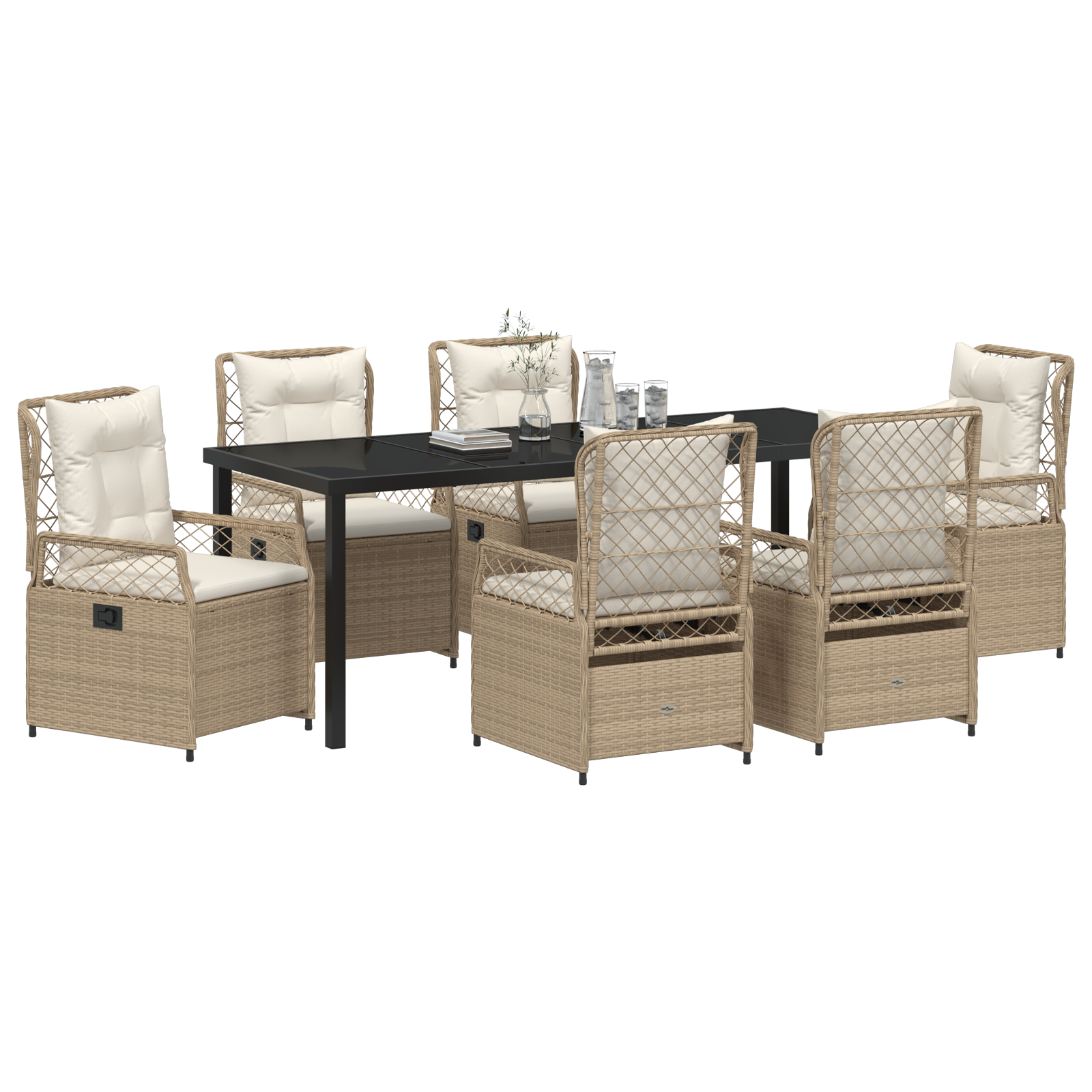 vidaXL 7-delige Tuin Eetset Beige Poly Rattan