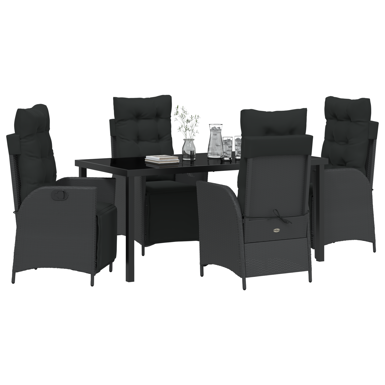 vidaXL 5-delige Tuin Eettafel Set Zwart Poly Rattan