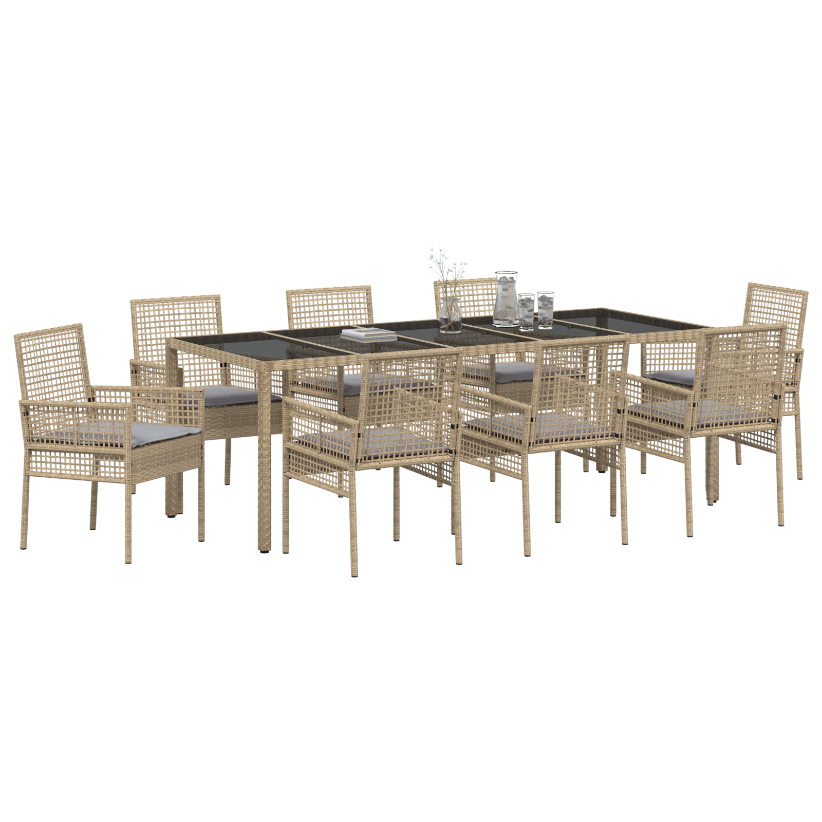 vidaXL 9-delige Tuinset Beige Poly Rattan