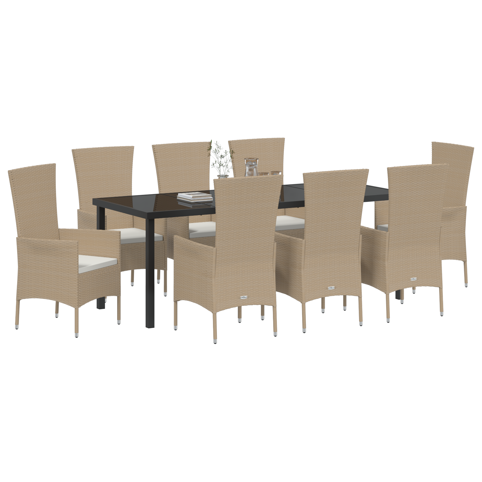 vidaXL 9-delige Tuinset met kussens poly rattan beige
