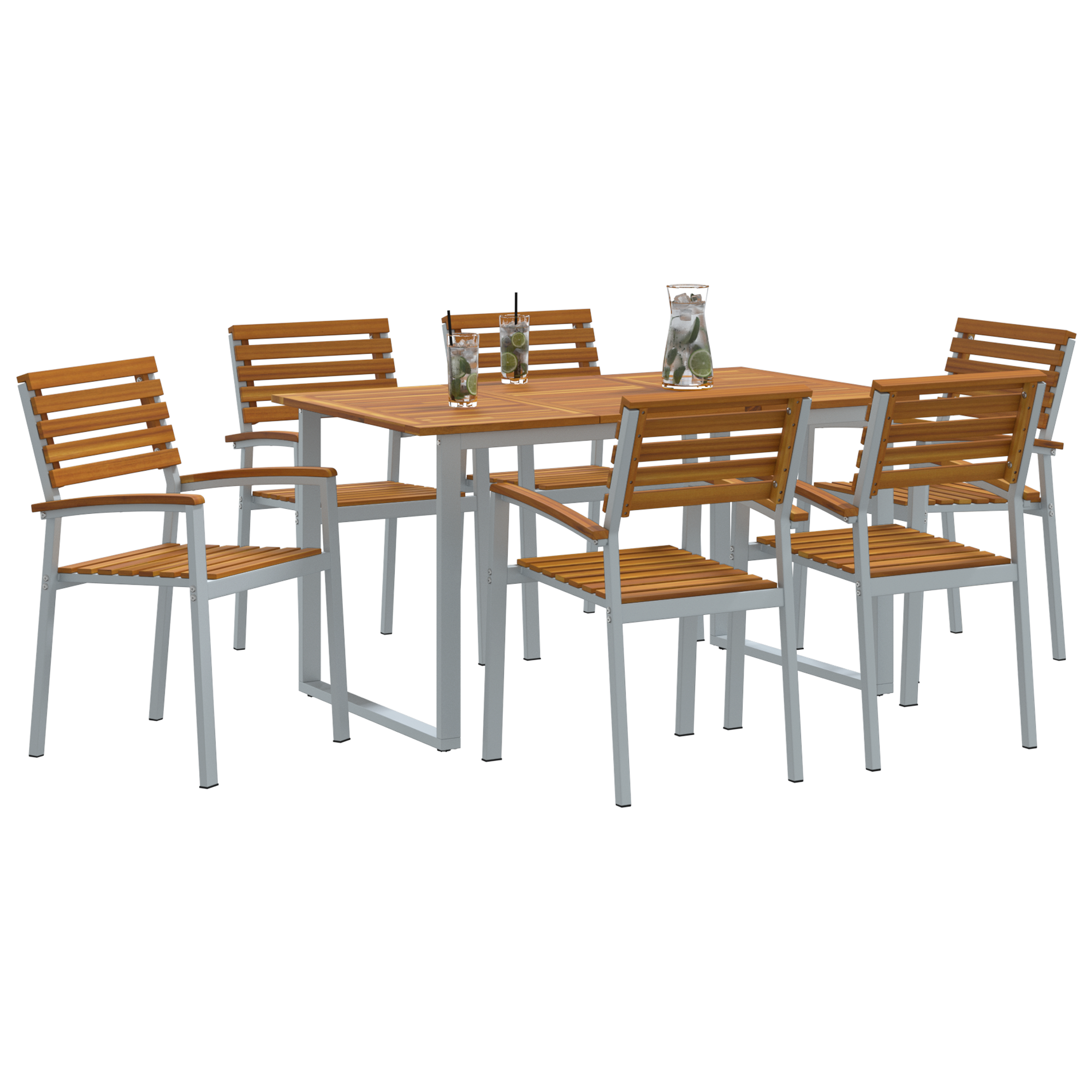 vidaXL 7-Delige Tuin Eettafel Set Massief Hout Acacia en Metaal