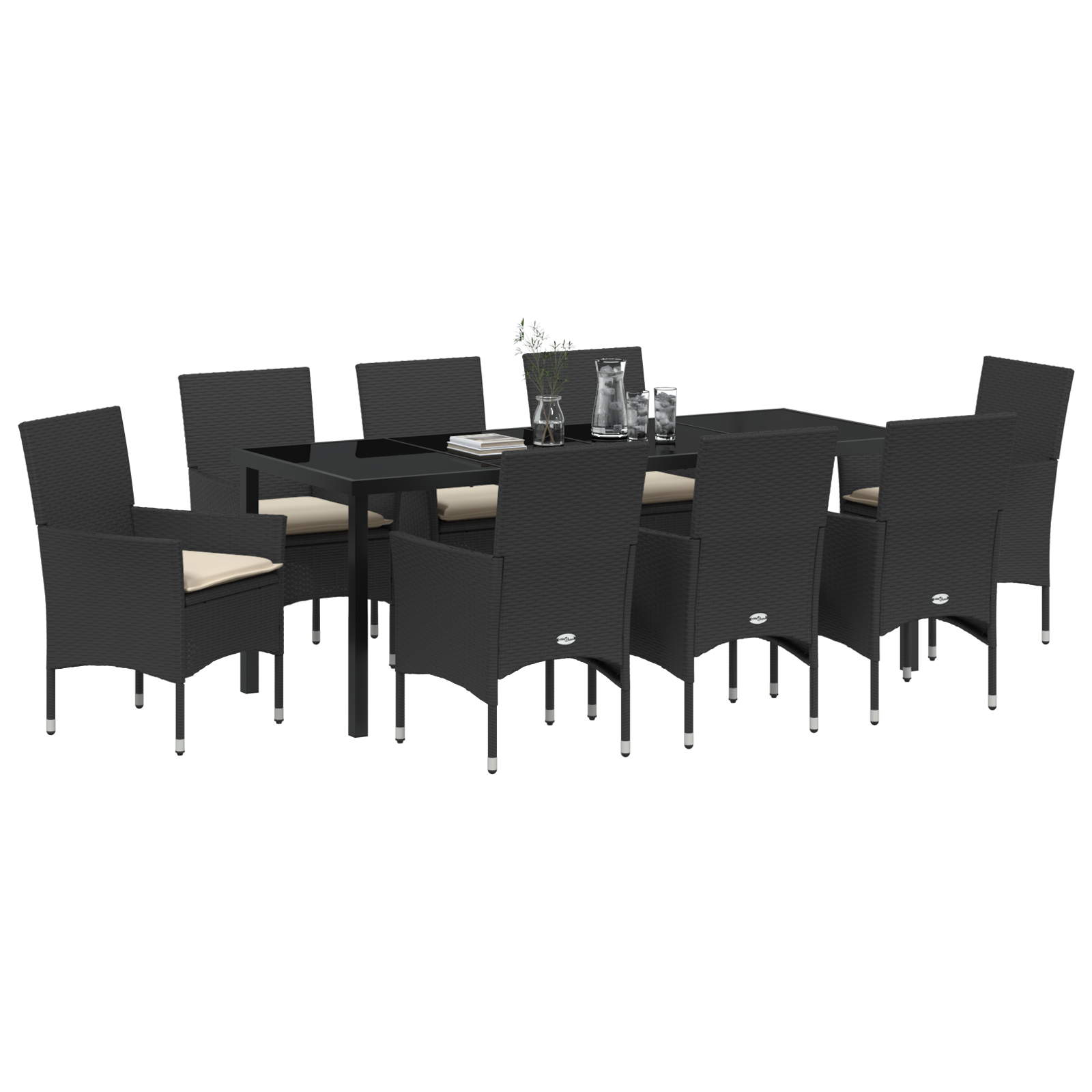 vidaXL 9-delige Tuin Eetset met Kussens - Zwart Poly Rattan