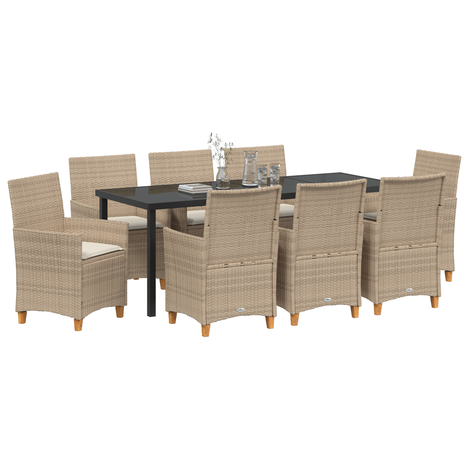 vidaXL 9-delige Tuin Eettafelset met Kussens Beige Poly Rattan