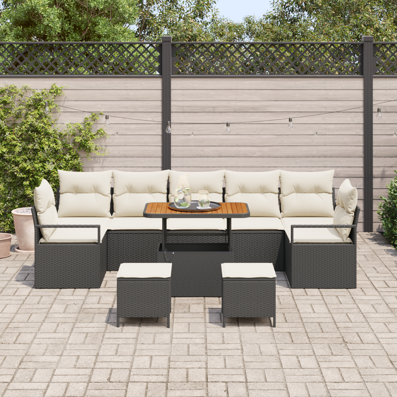 vidaXL 10-delige Tuinbankenset met kussens poly rattan acacia zwart