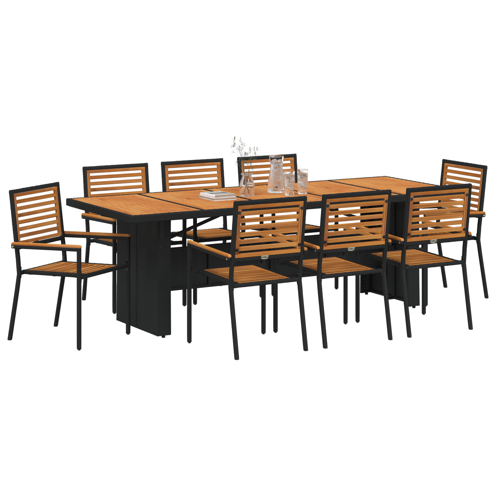 vidaXL 9-delige Tuinset Zwart Poly Rattan Acacia