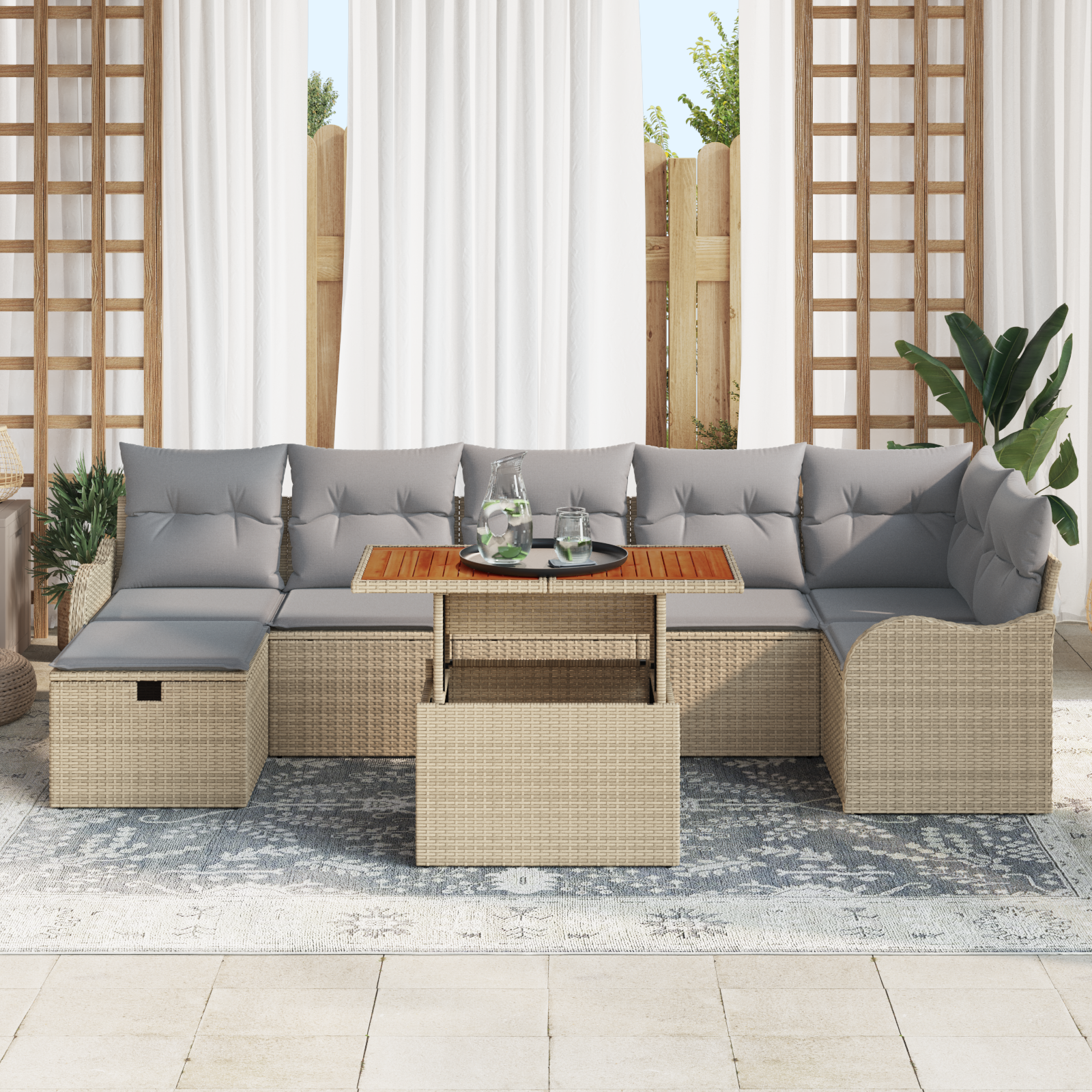 vidaXL 8-delige tuinset met kussens van beige poly rattan