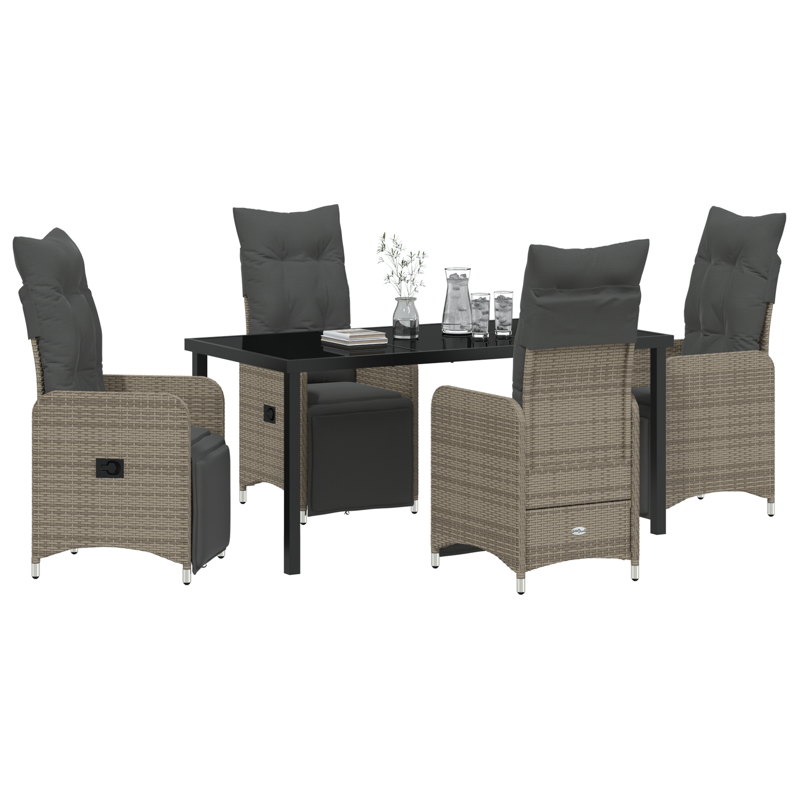 vidaXL 5-delige tuinset met kussens grijs poly rattan