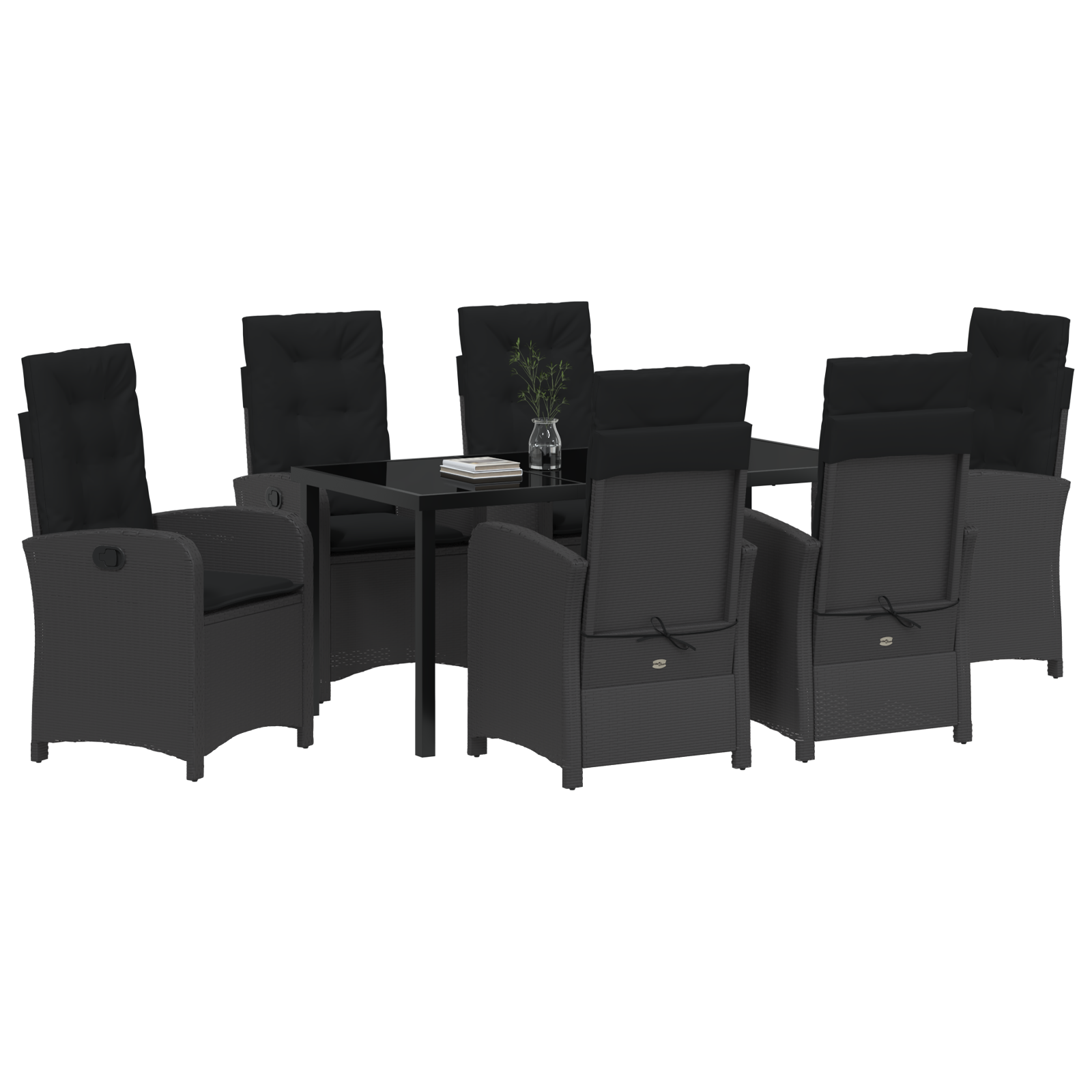 vidaXL 7-delige tuinset met kussens zwart poly rattan