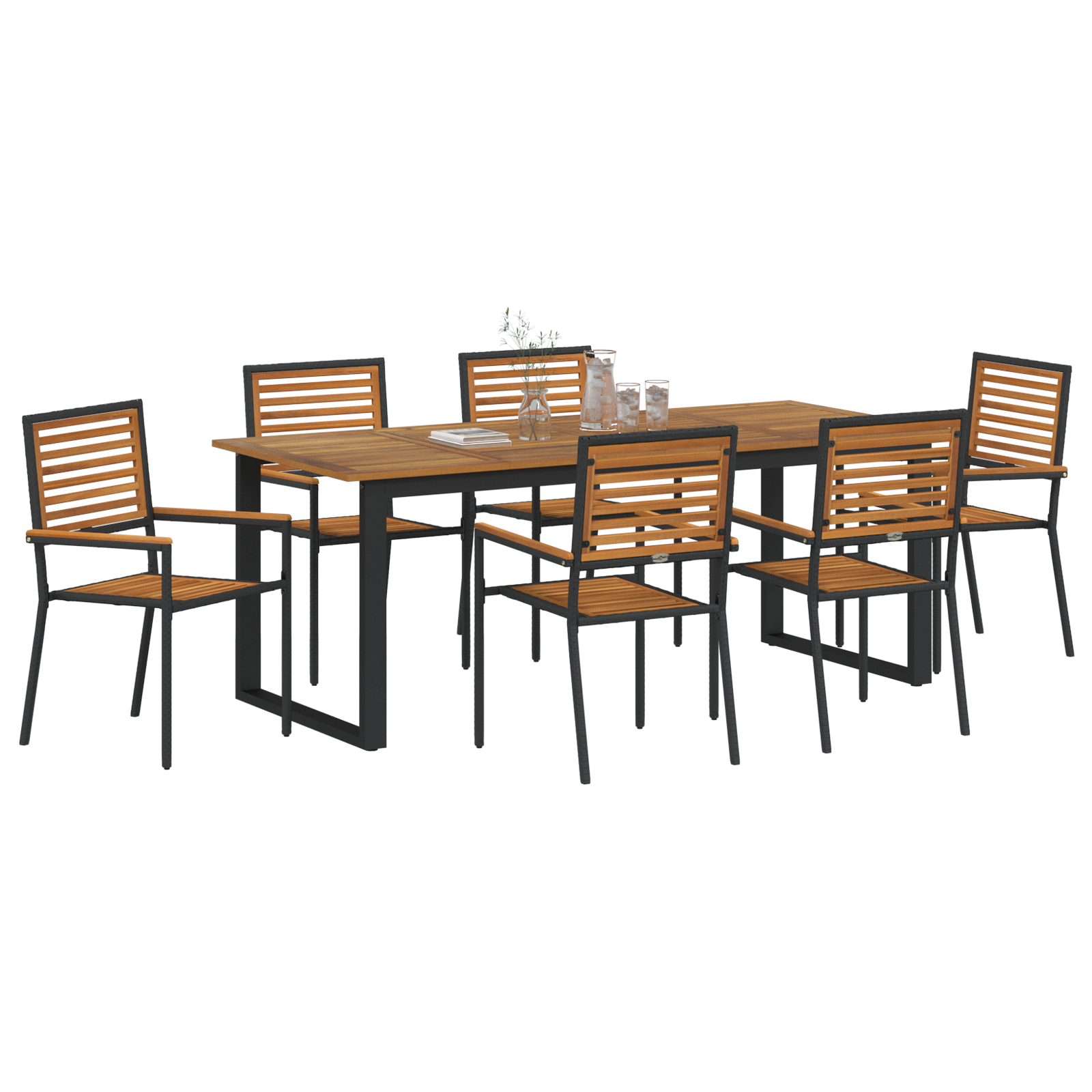 vidaXL 7-delige Tuin Eetset Zwart Poly Rattan Acacia