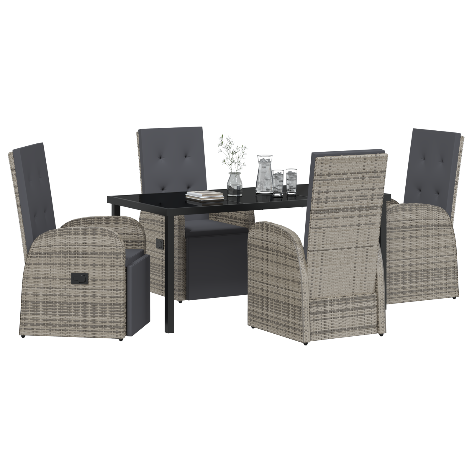 vidaXL 5-delige tuinset met kussens grijs poly rattan