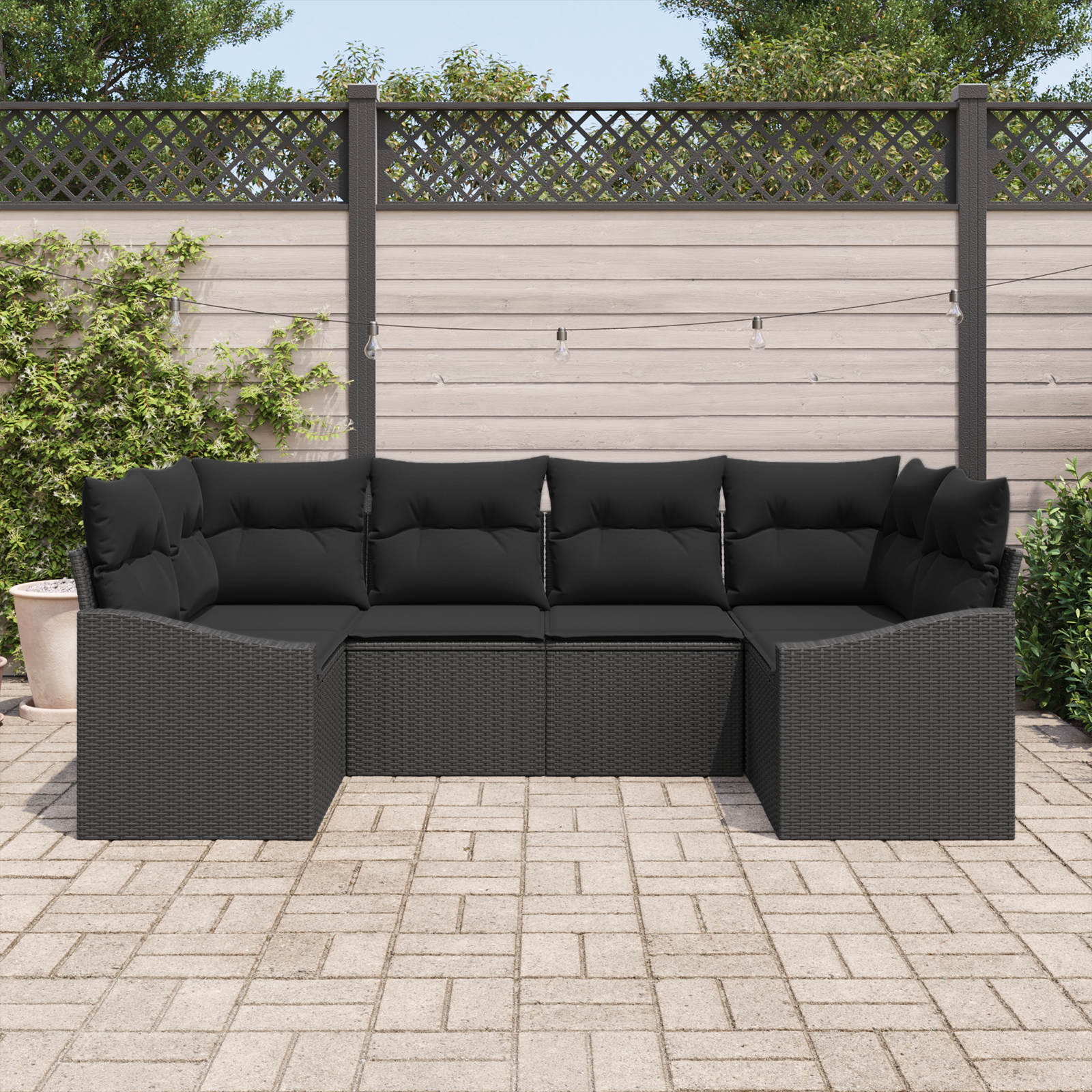 vidaXL 6-delige Tuinbankenset met kussens poly rattan zwart
