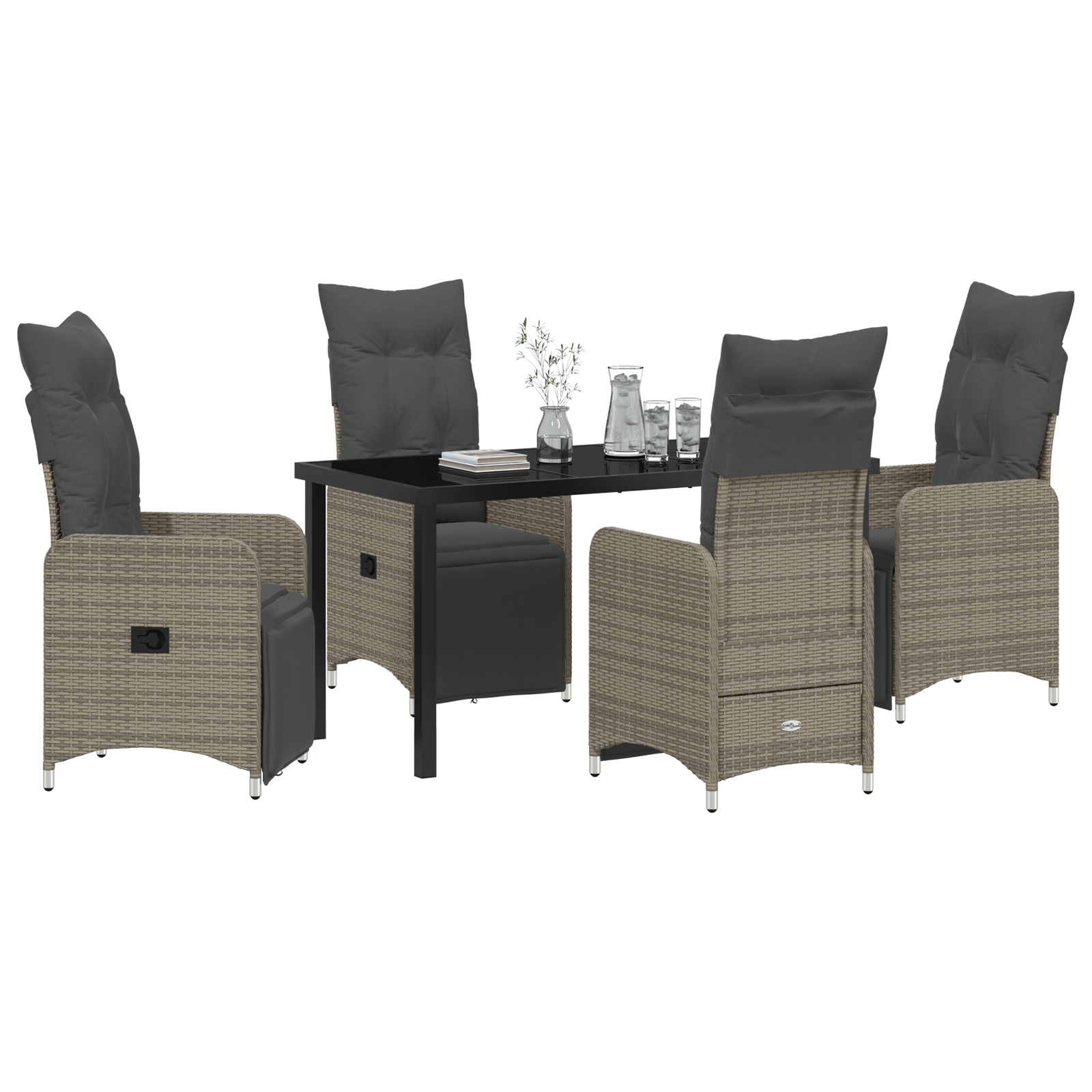 vidaXL 5-delige tuinset met kussens grijs poly rattan