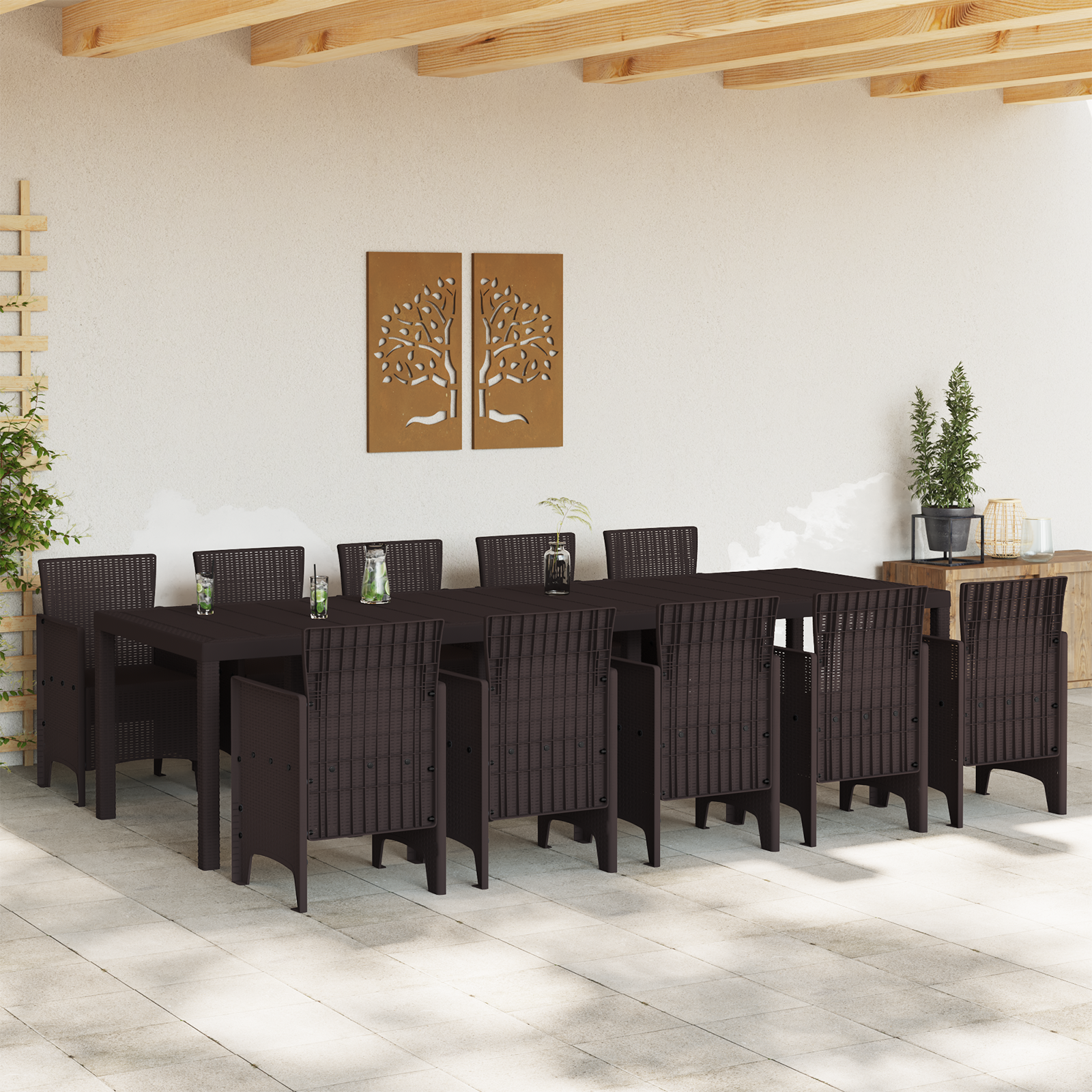 vidaXL 11-delige Tuinset poly rattan bruin