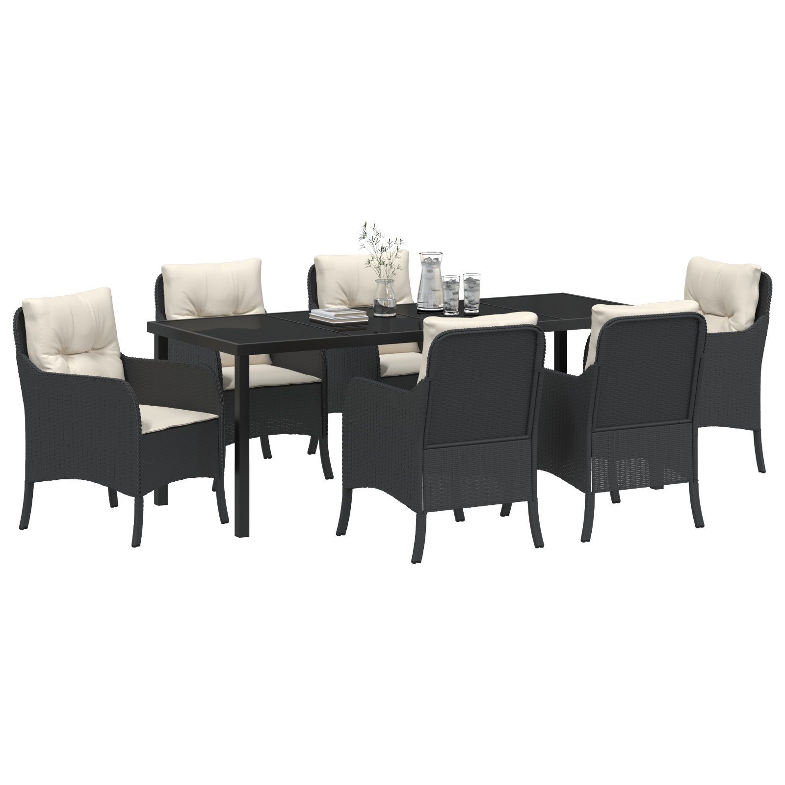 vidaXL 7-delige Tuinset met Kussens Zwart Poly Rattan