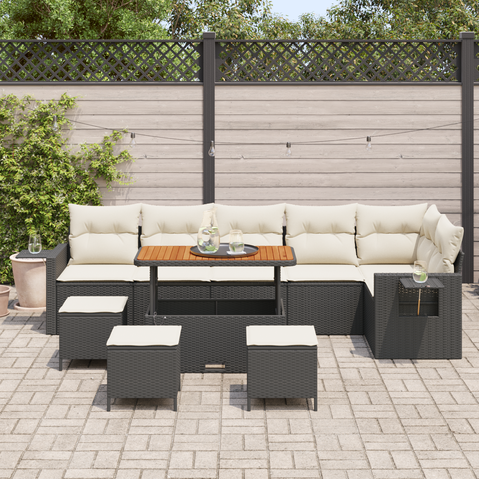 vidaXL 10-delige Tuinbankenset met kussens poly rattan acacia zwart