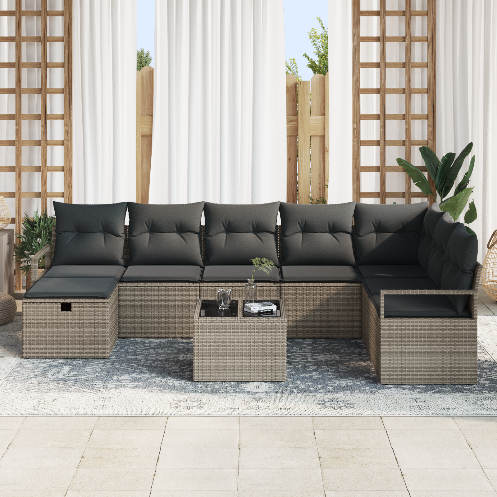 vidaXL 9-delige tuinsofa set met kussens in het grijs van poly rattan