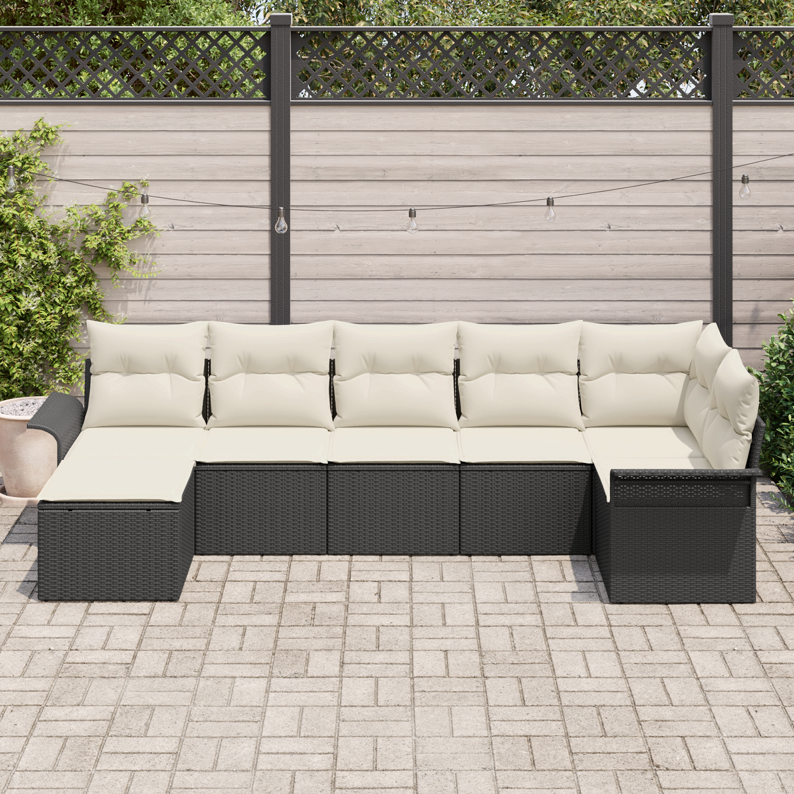 vidaXL 7-delige tuinset met kussens - zwart poly rattan