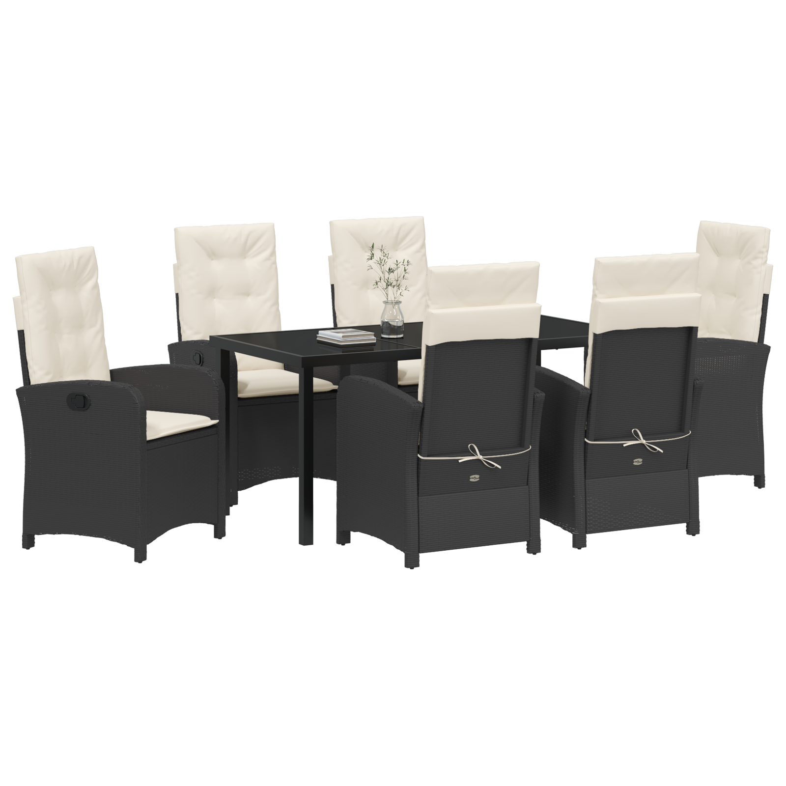 vidaXL 7-delige Tuin Eetset met Kussens - Zwart Poly Rattan