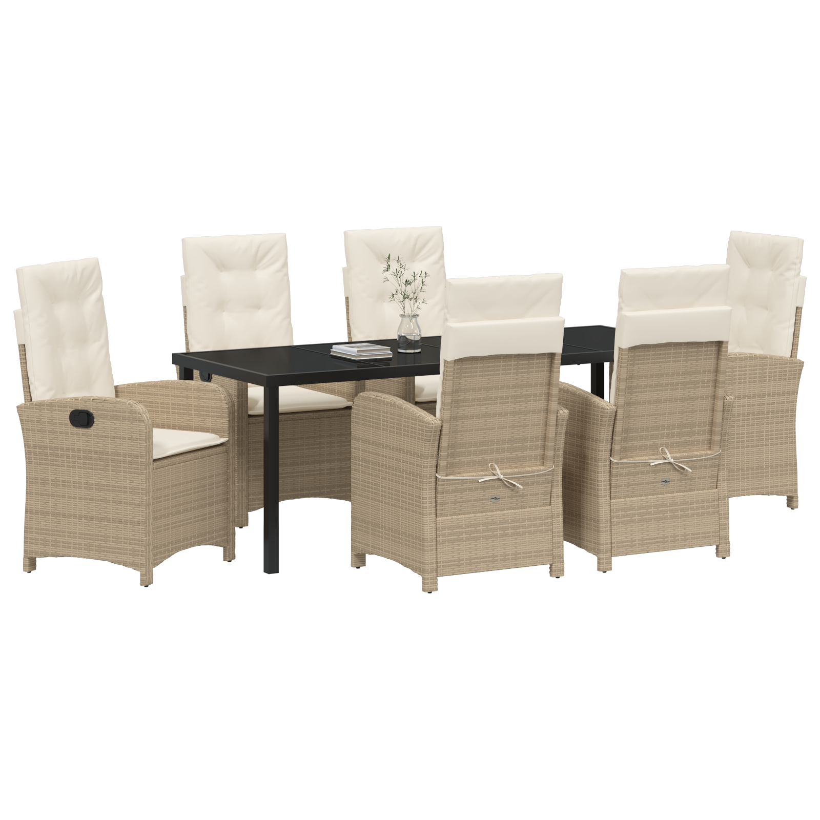 vidaXL 7-delige tuinset met kussens in beige poly rattan