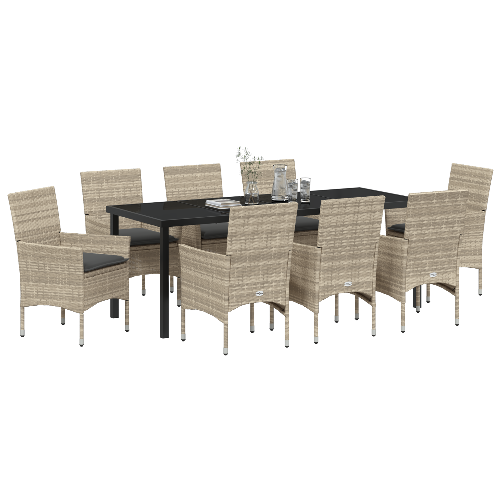 vidaXL 9-delige tuinset met kussens lichtgrijs poly rattan