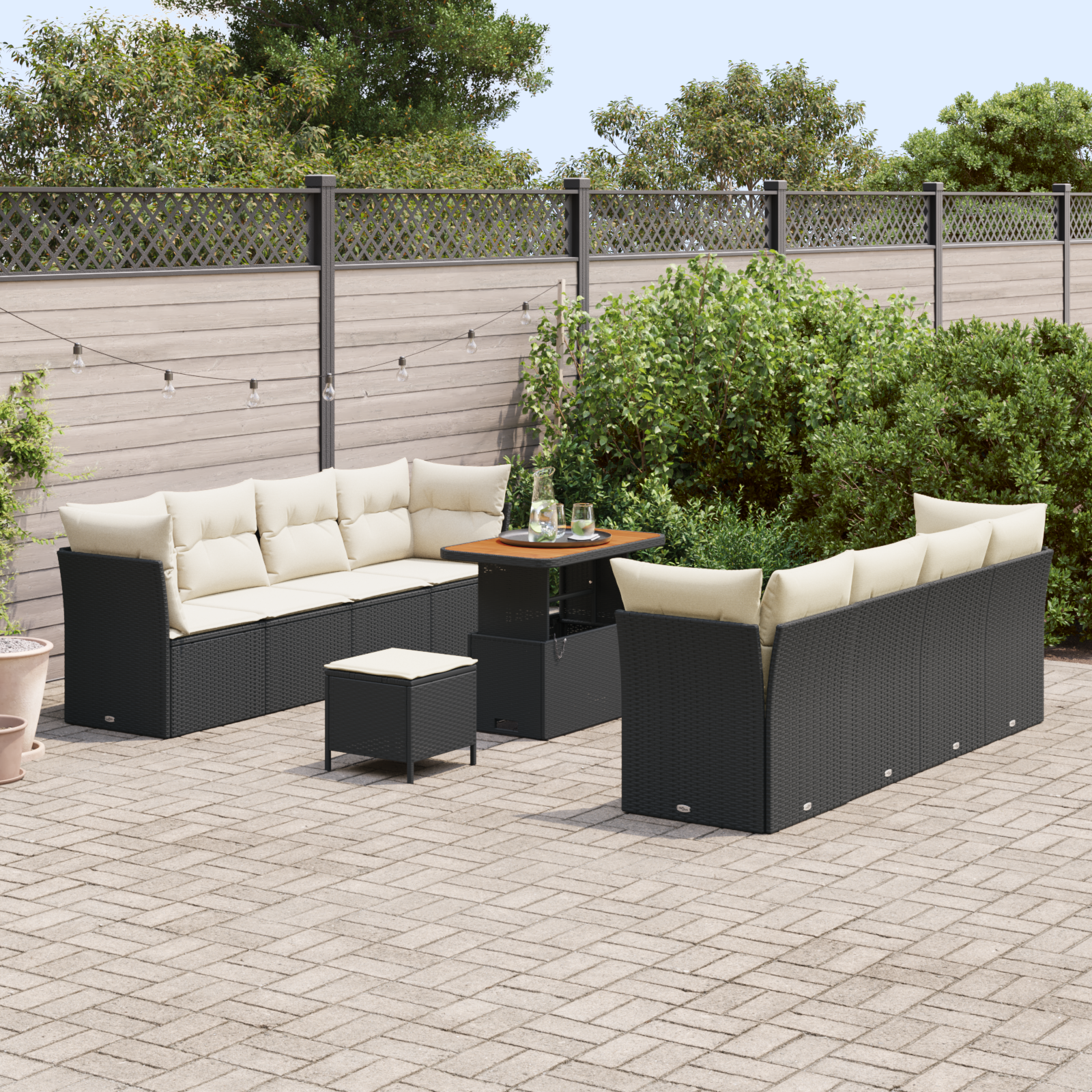 vidaXL 11-delige Tuinbankenset met kussens poly rattan acacia zwart