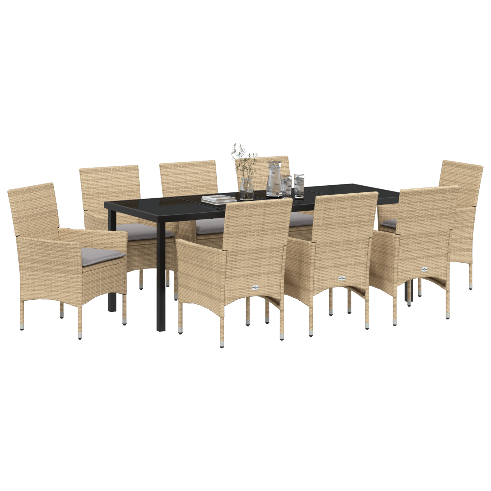 vidaXL 9-delige tuinset met kussens - Beige Poly Rattan