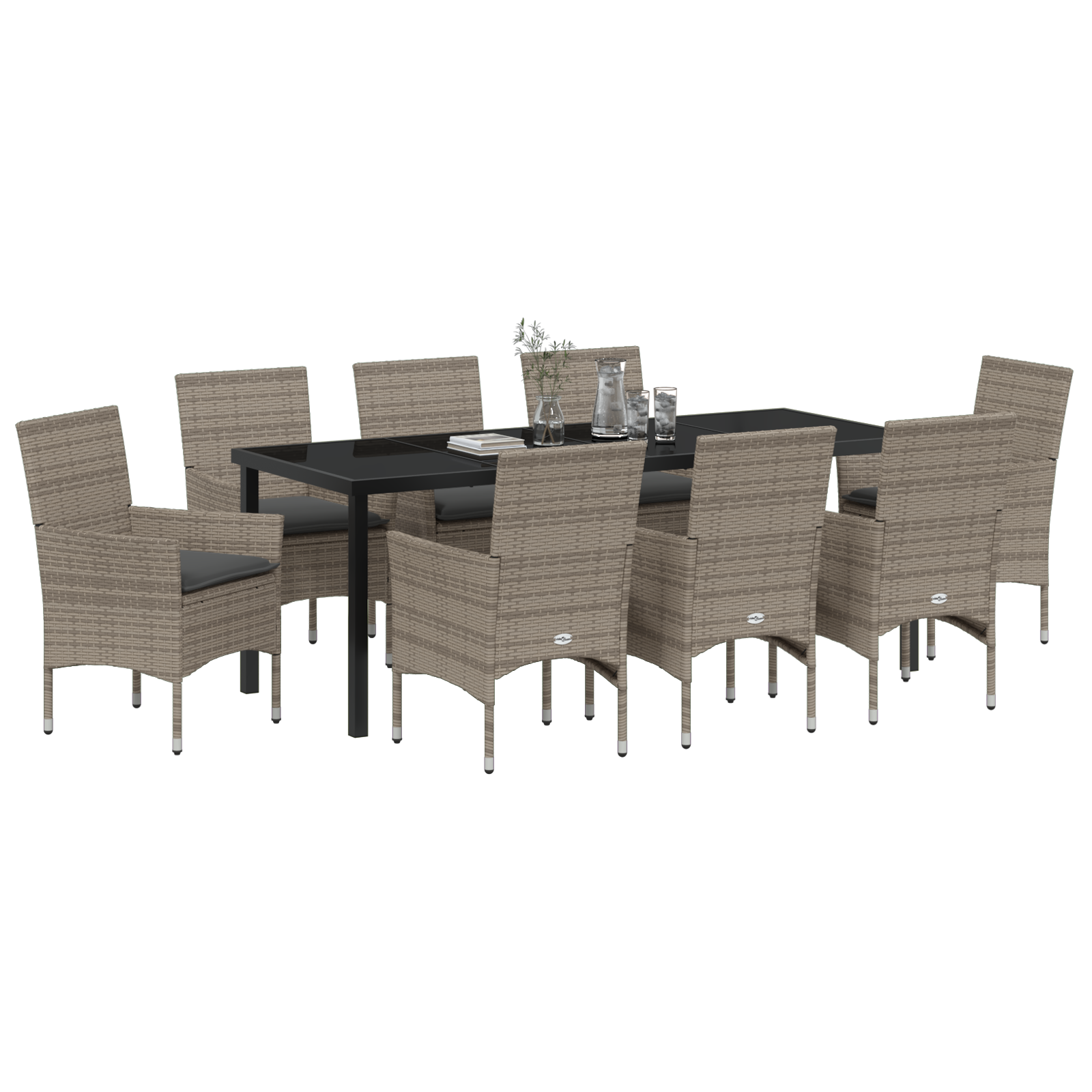 vidaXL 9-delige tuinset met kussens in grijs poly rattan