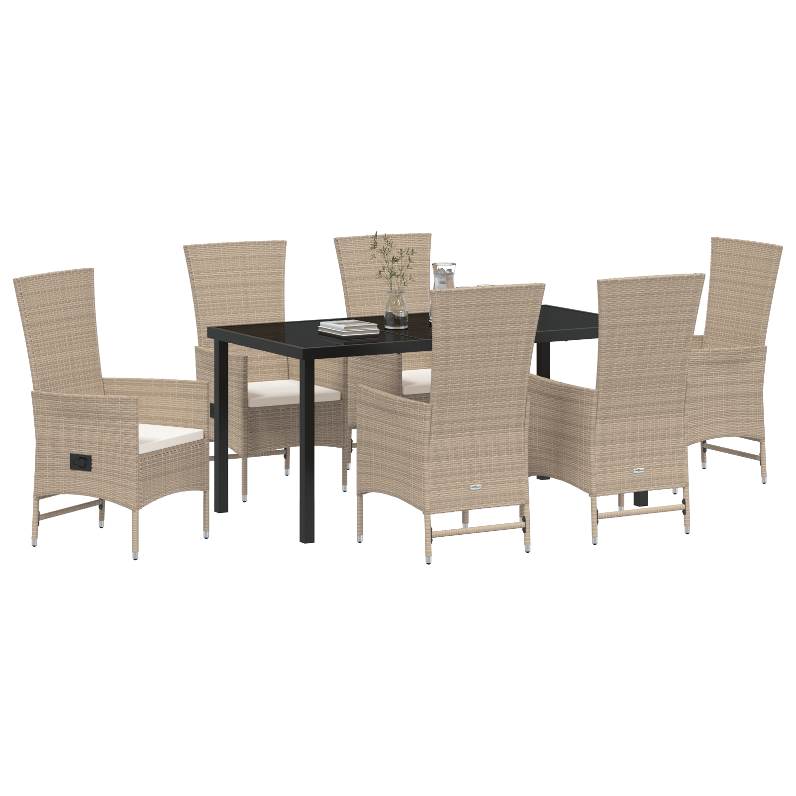 vidaXL 7-delige tuinset met kussens in beige poly rattan
