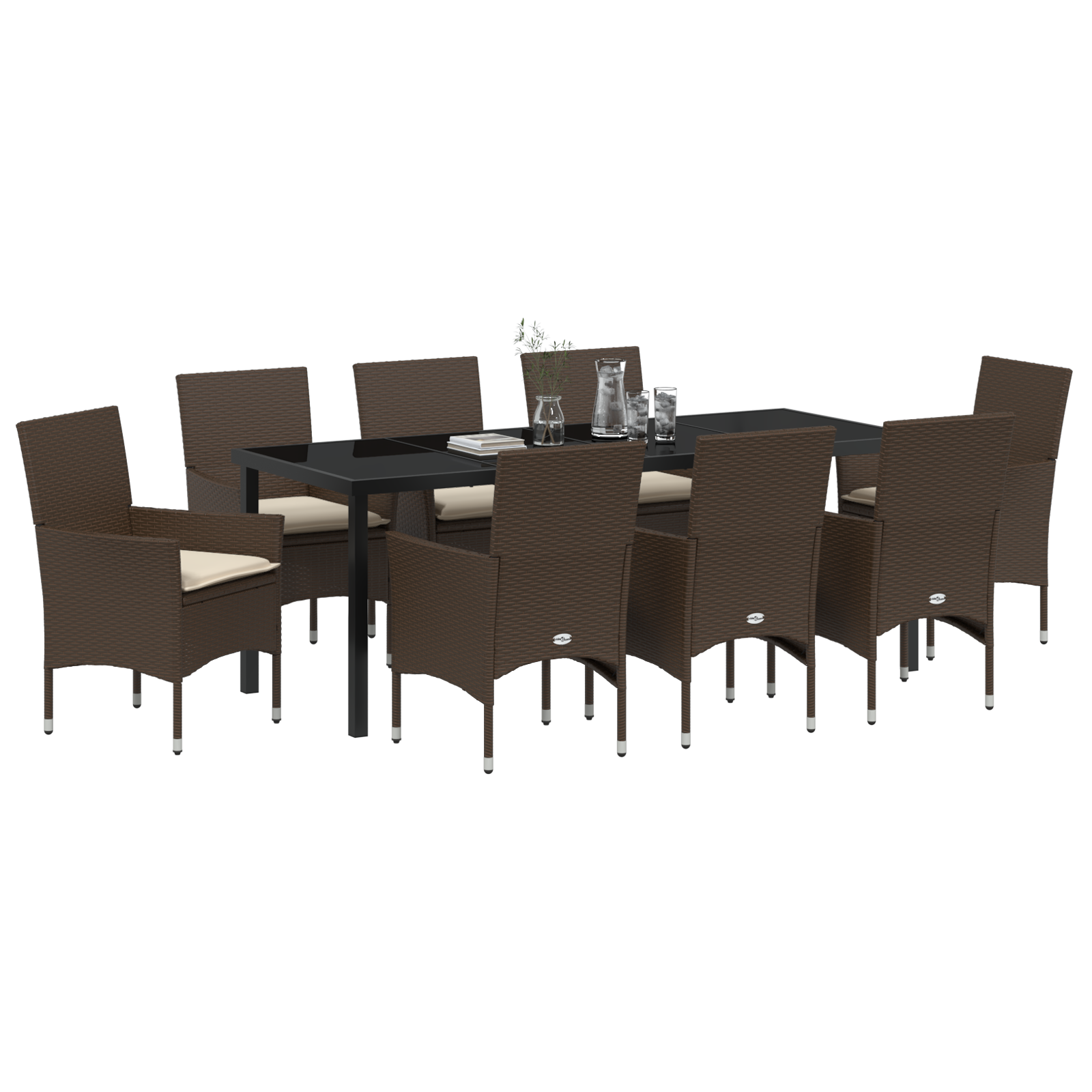 vidaXL 9-delige tuinset met kussens bruin poly rattan