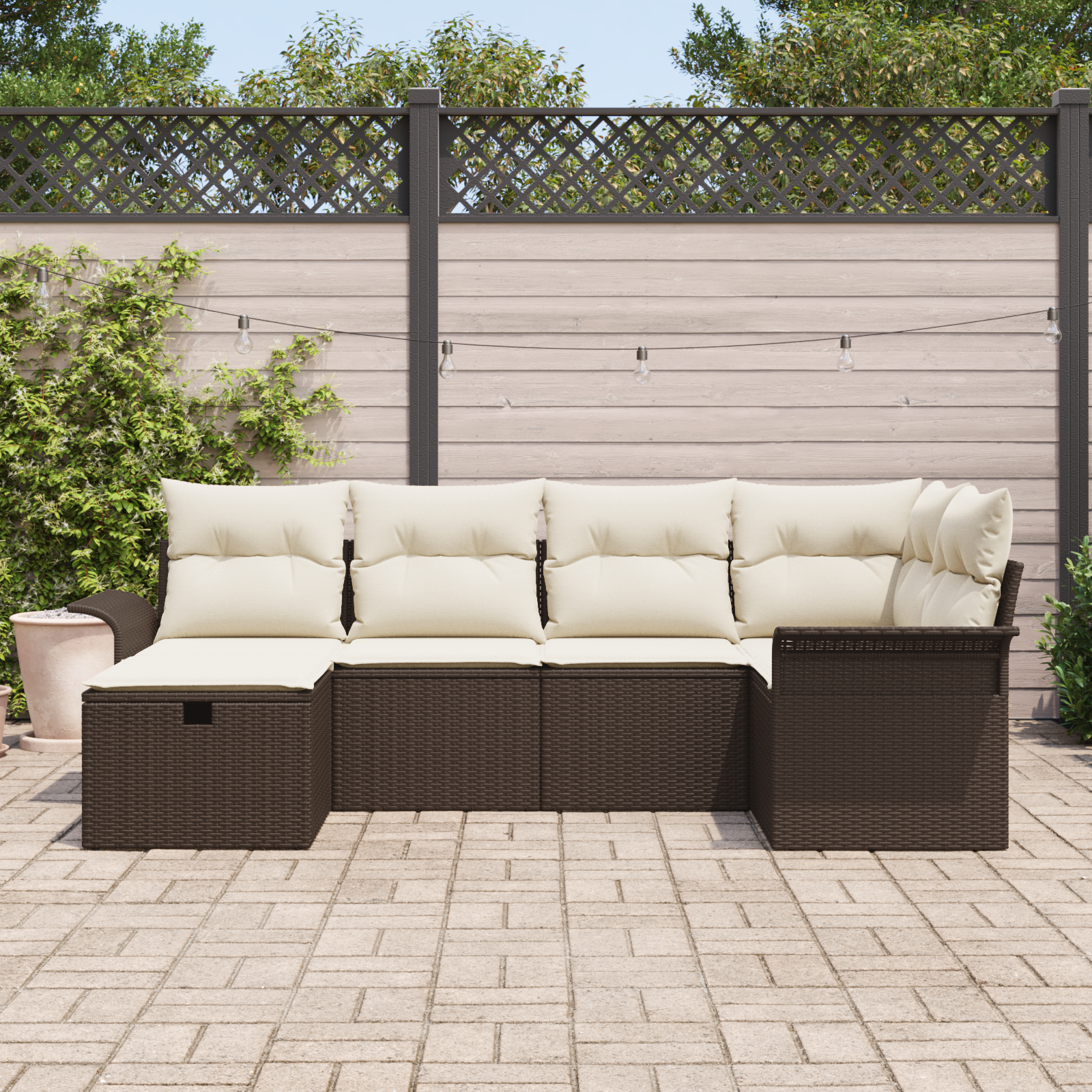 vidaXL 6-delige Tuinbankenset met kussens poly rattan bruin