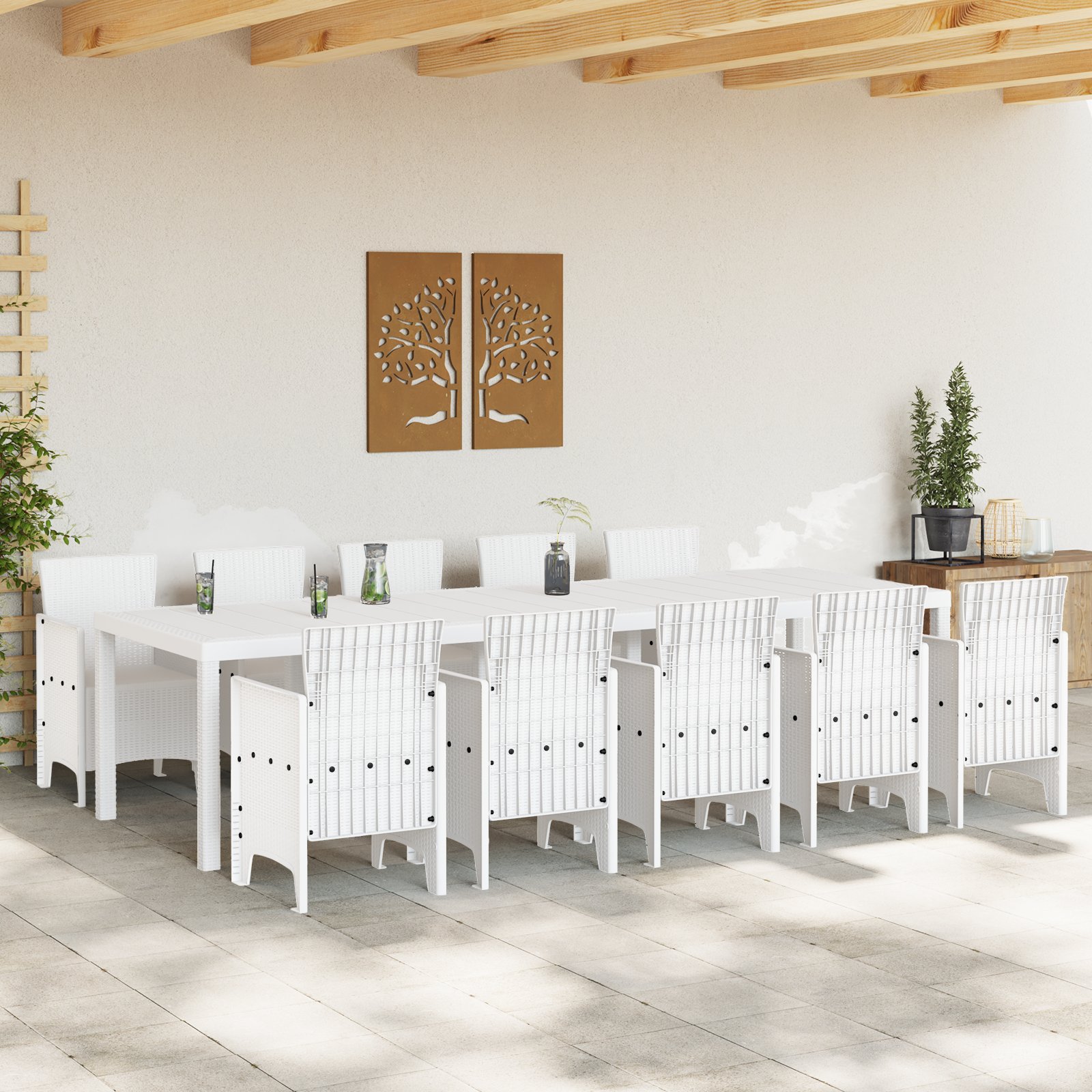 vidaXL 11-delige Tuinset poly rattan wit