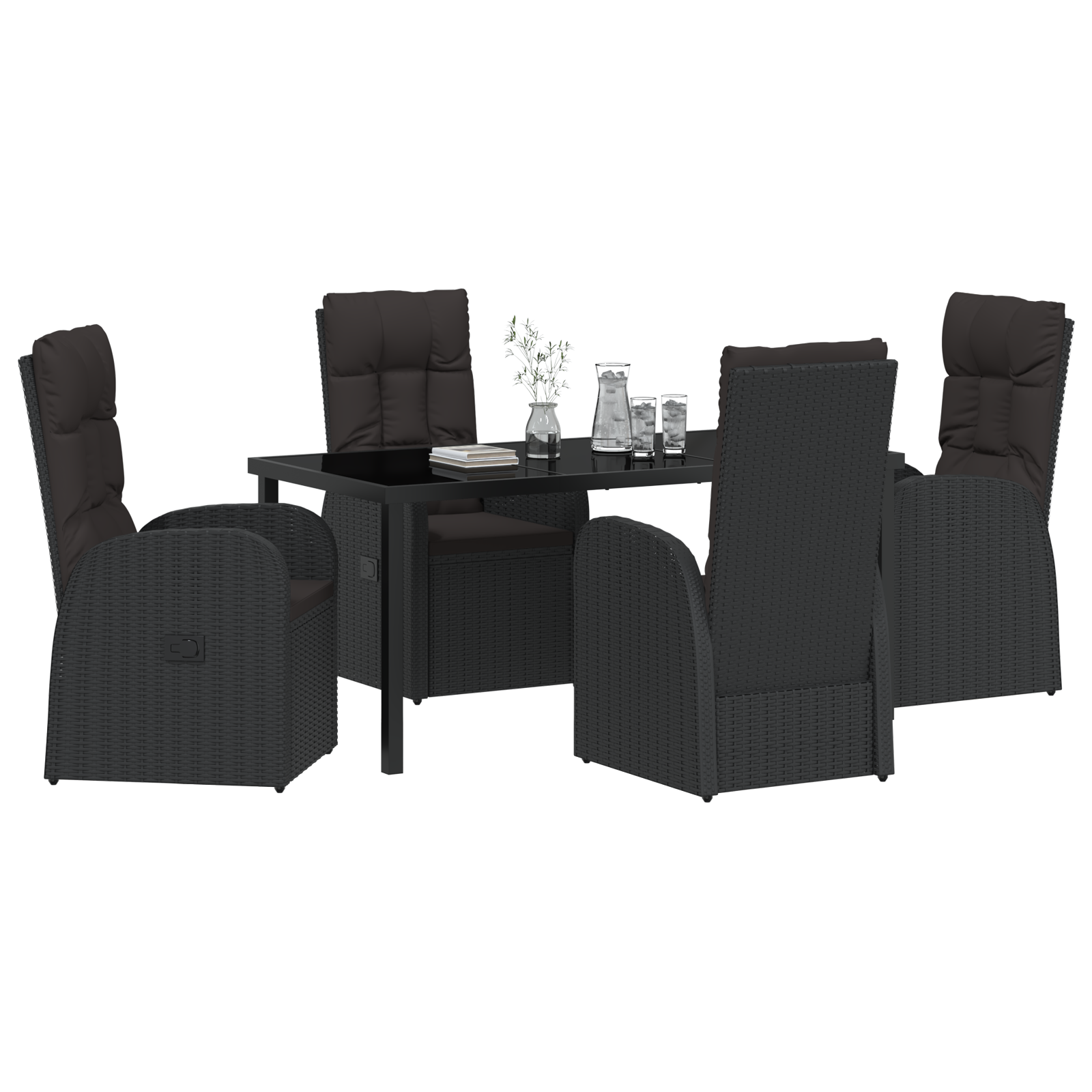 vidaXL 5-delige tuin eetset met kussens zwart poly rattan