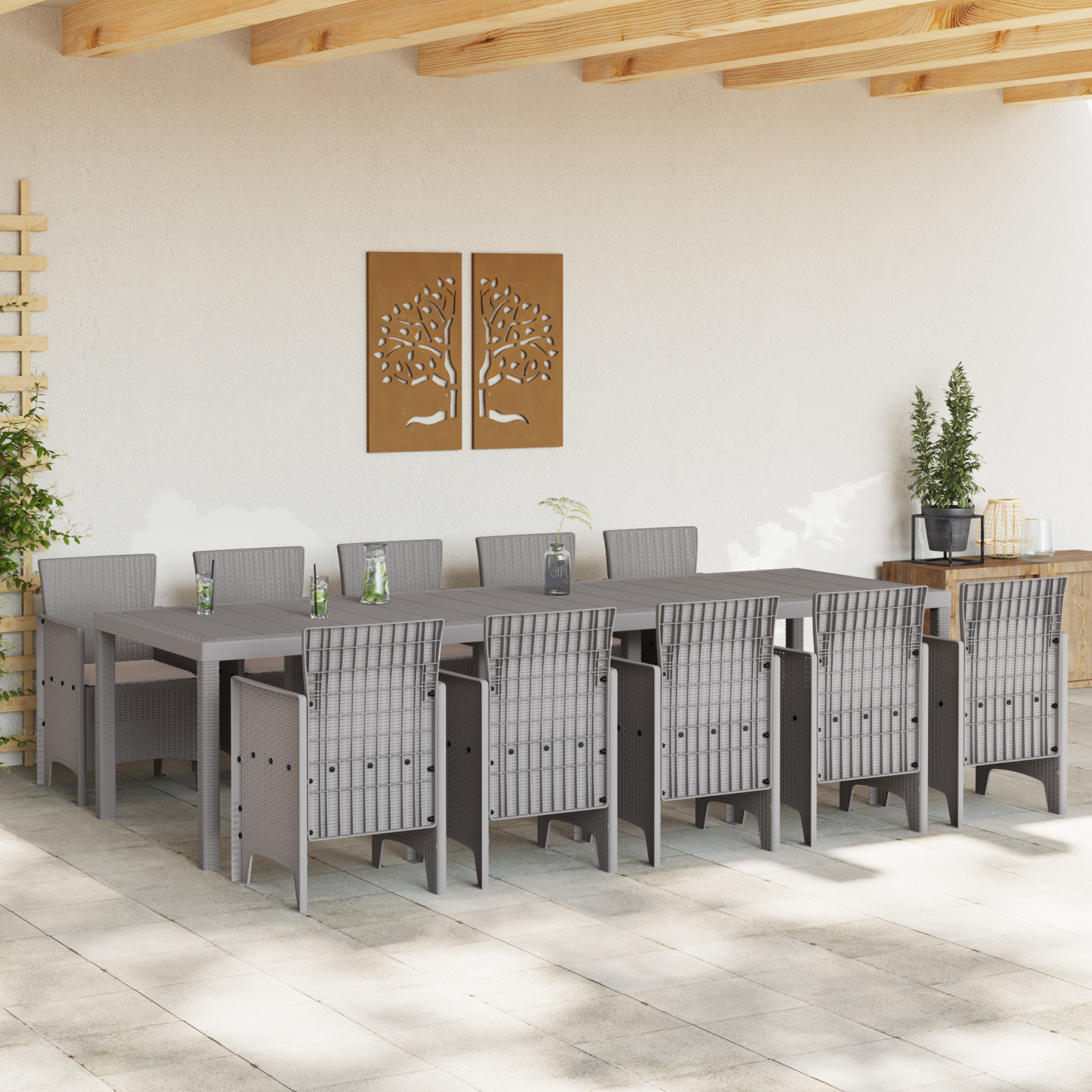 vidaXL 11-delige Tuinset poly rattan lichtgrijs