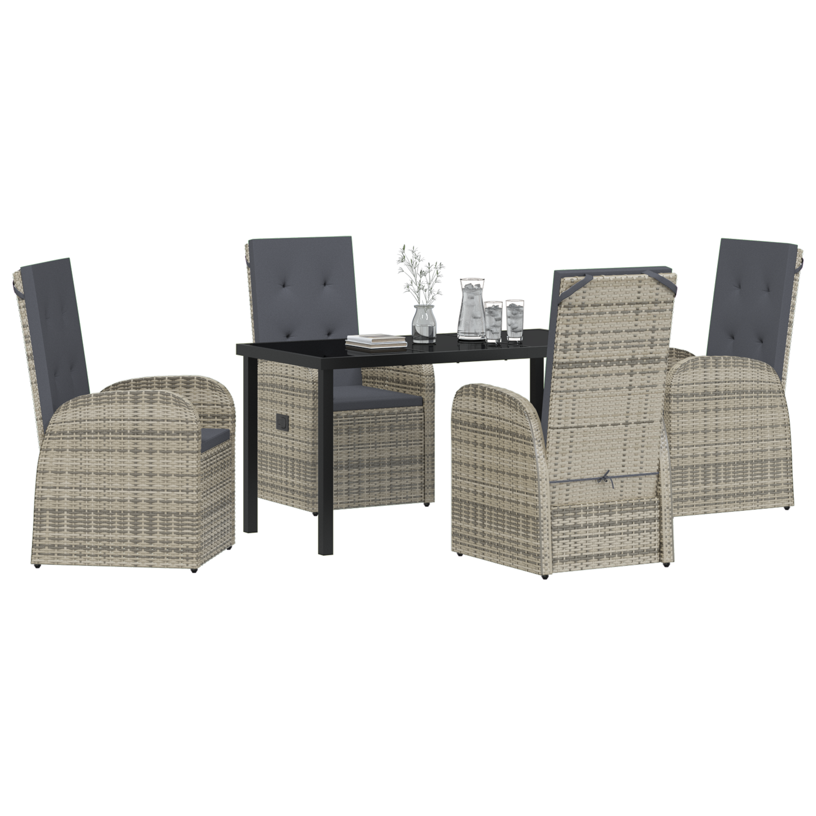 vidaXL 5-delige tuinset met kussens - grijs poly rattan