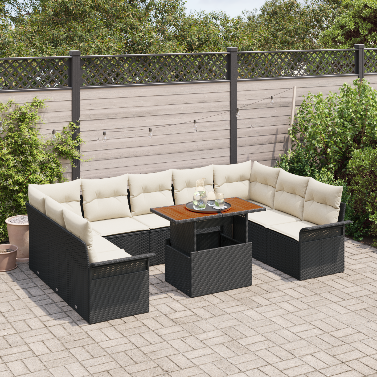 vidaXL 10-delige Tuinbankenset met kussens poly rattan zwart